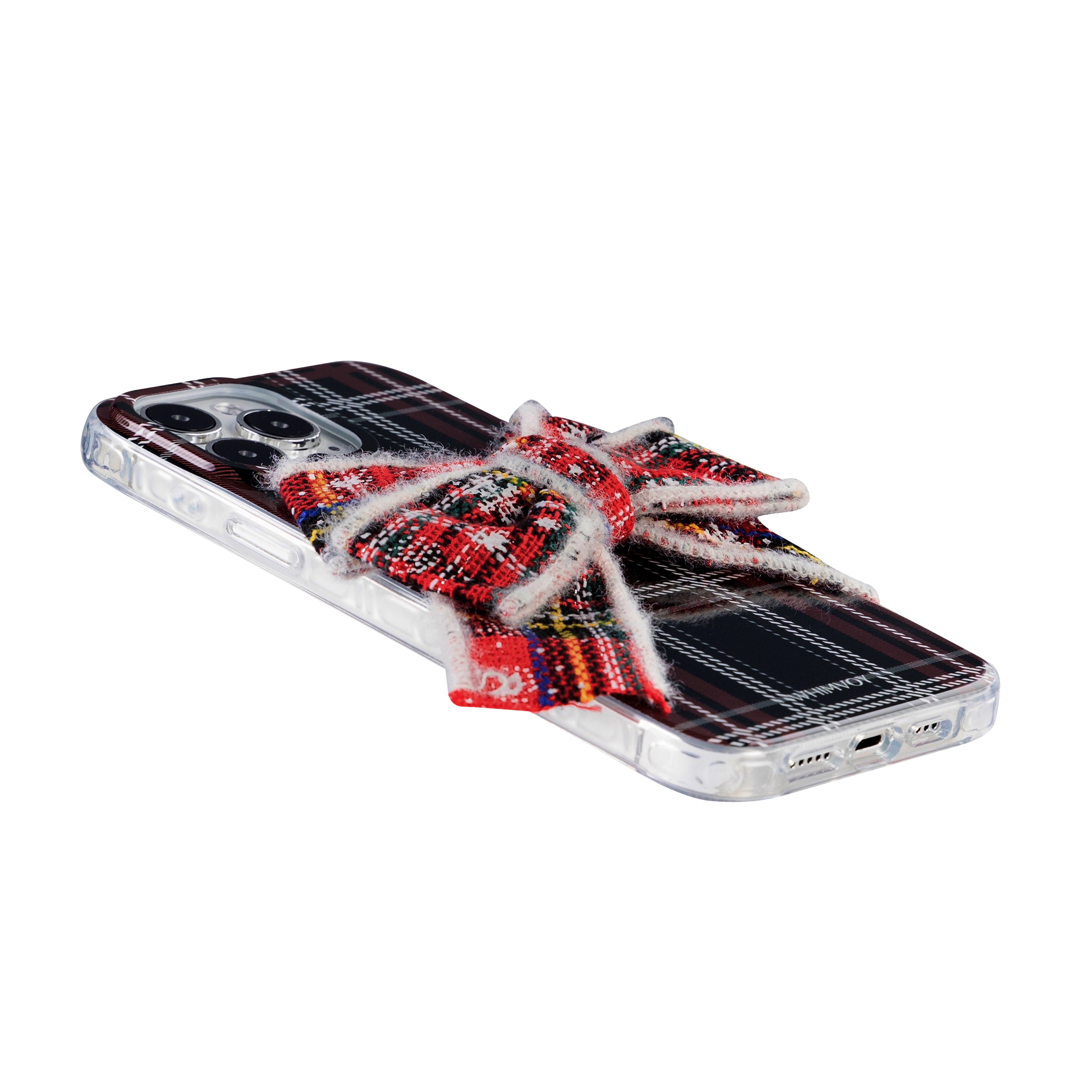 お祝いの蝶結びチェック柄スマホケース
