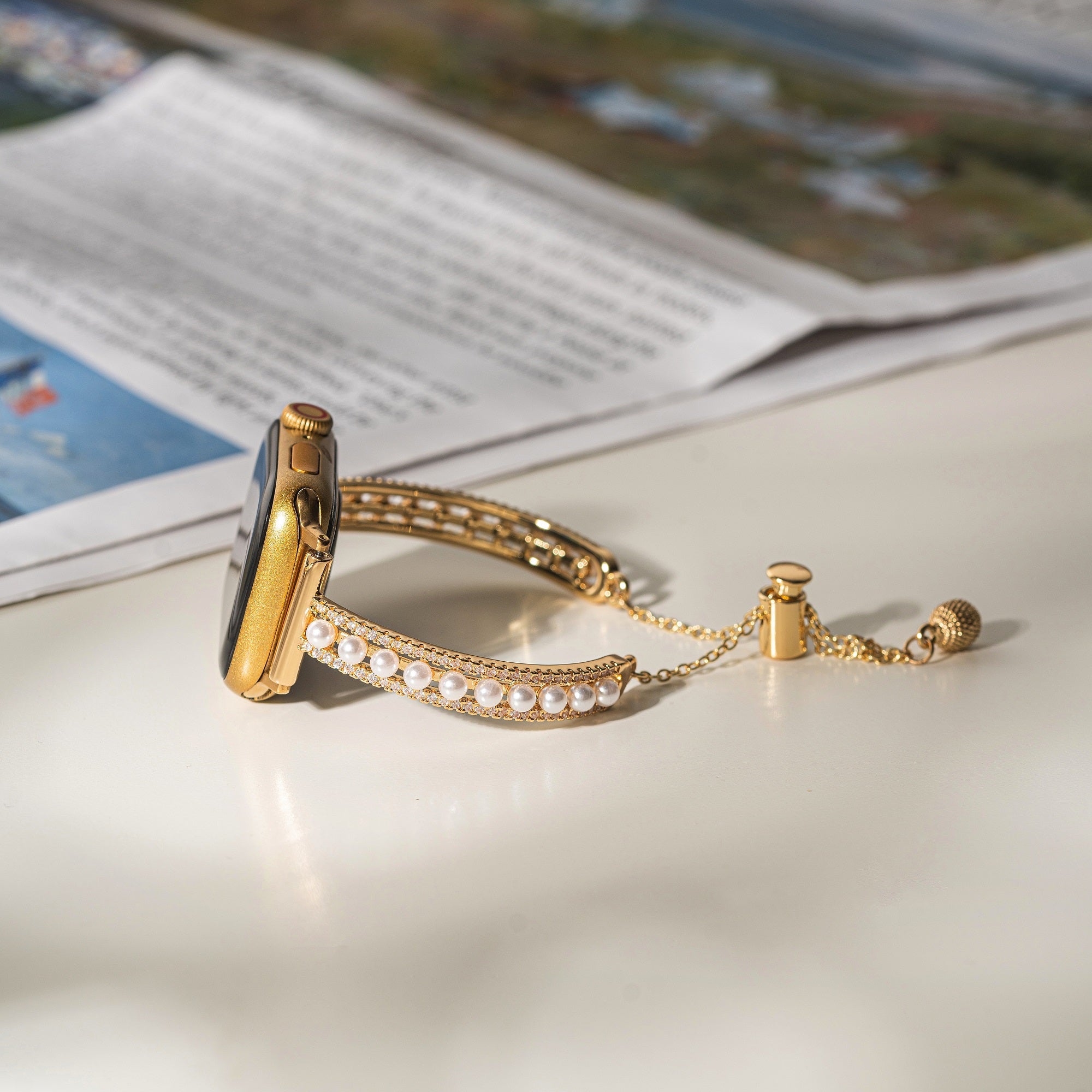 Pearl Beaded Copper Watch Band for Galaxy