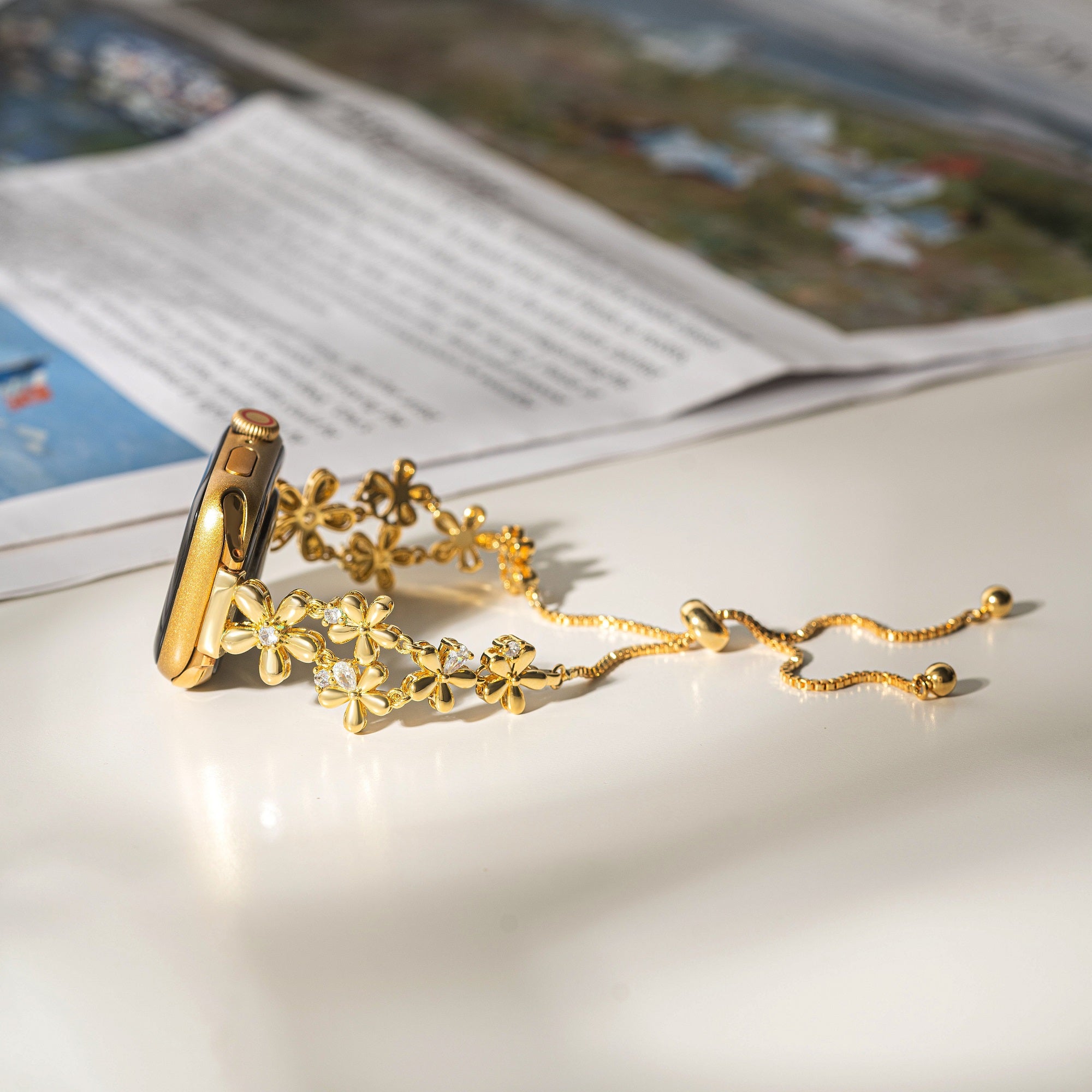 14ct Gold / Platinum Plated Flowers Bloom Copper Watch Band for Fitbit