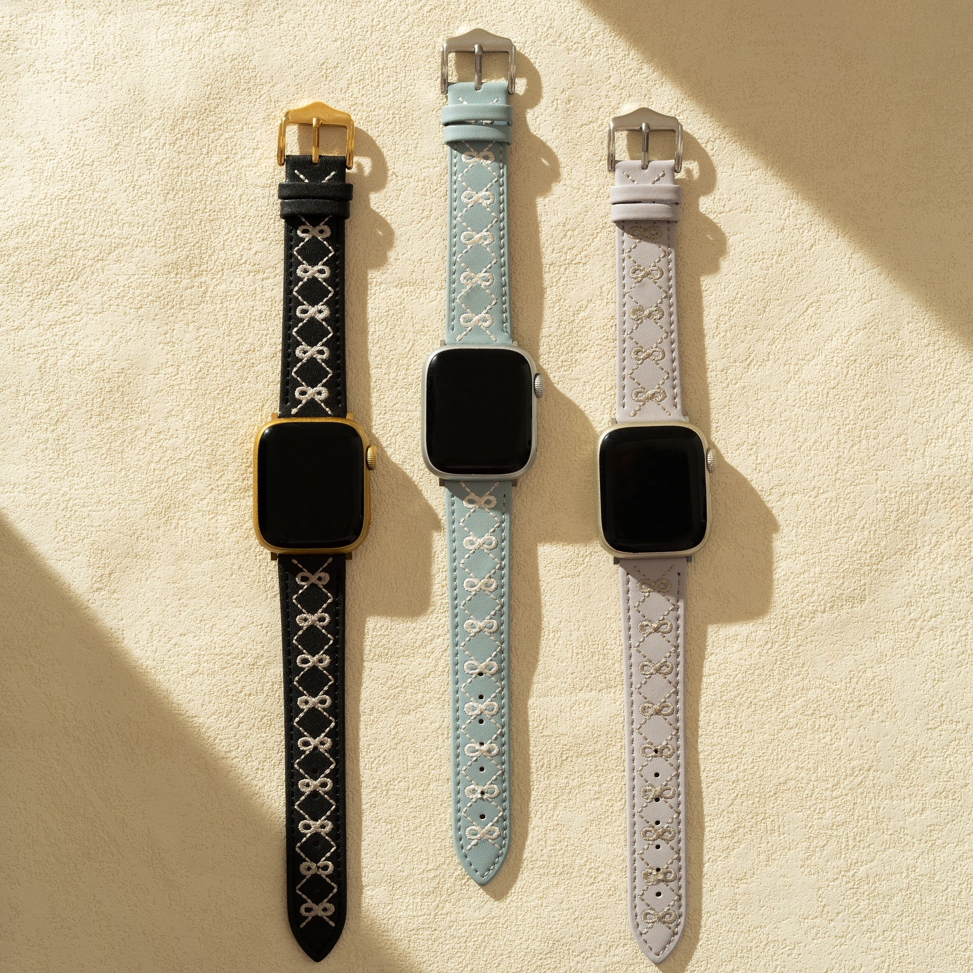 レディース 刺繍入り リボンレザー ウォッチバンド Apple Watch用