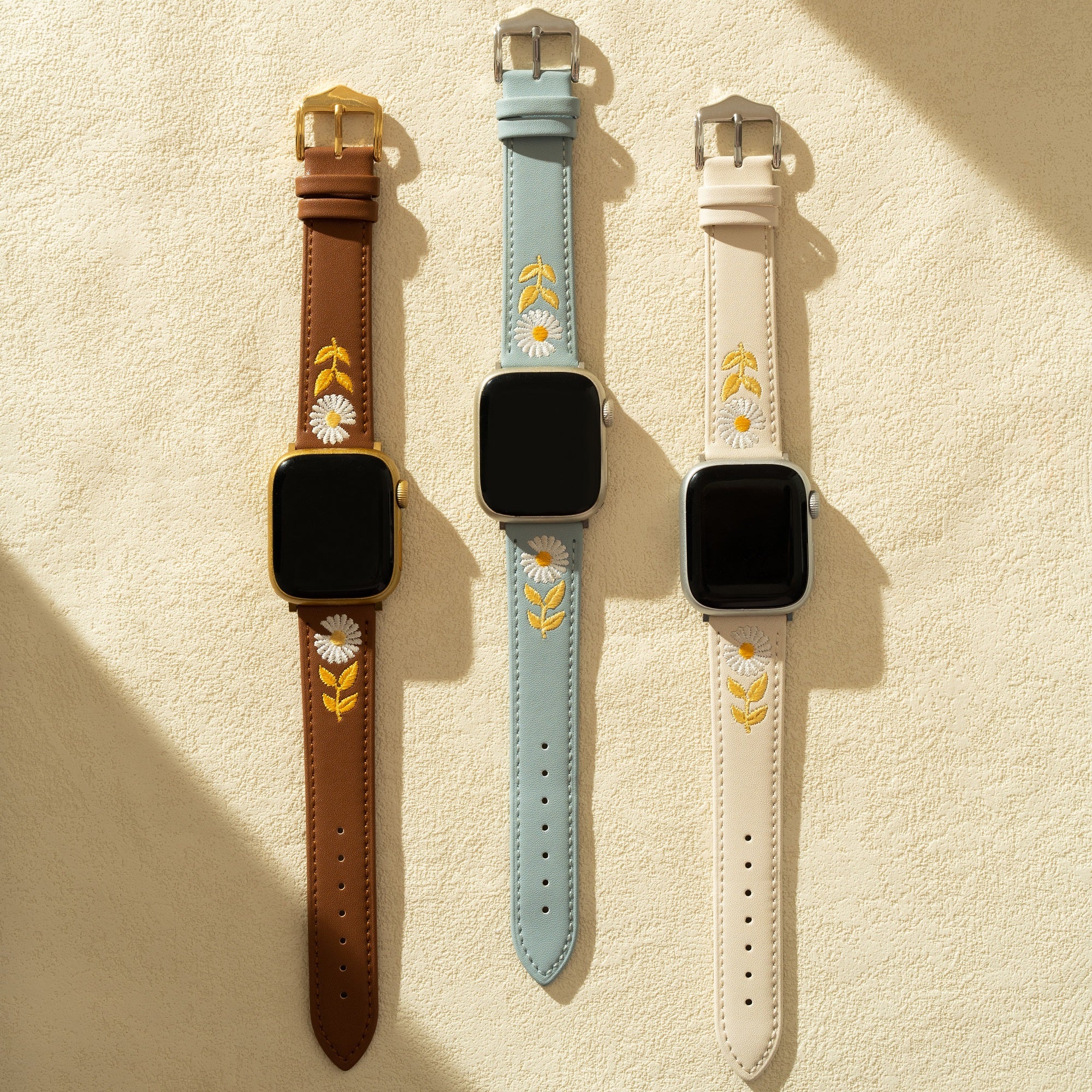 Besticktes Gänseblümchen-Lederarmband für Apple Watch