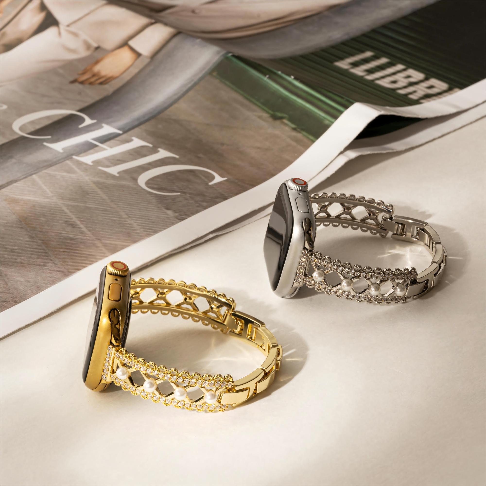 سوار ساعة نسائي مستوحى من الدانتيل ومرصع باللؤلؤ لساعة Fitbit