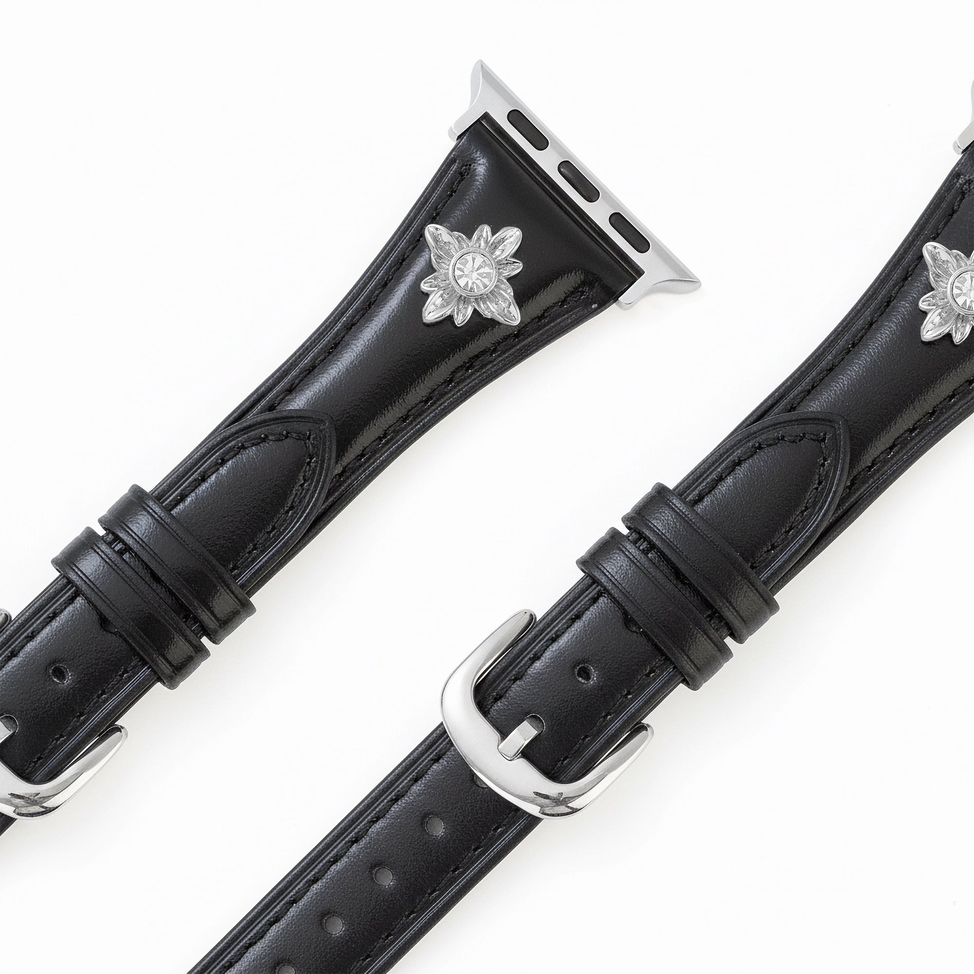 14ct Gold / Platinum Plated Floral Accent Leather Watch Band