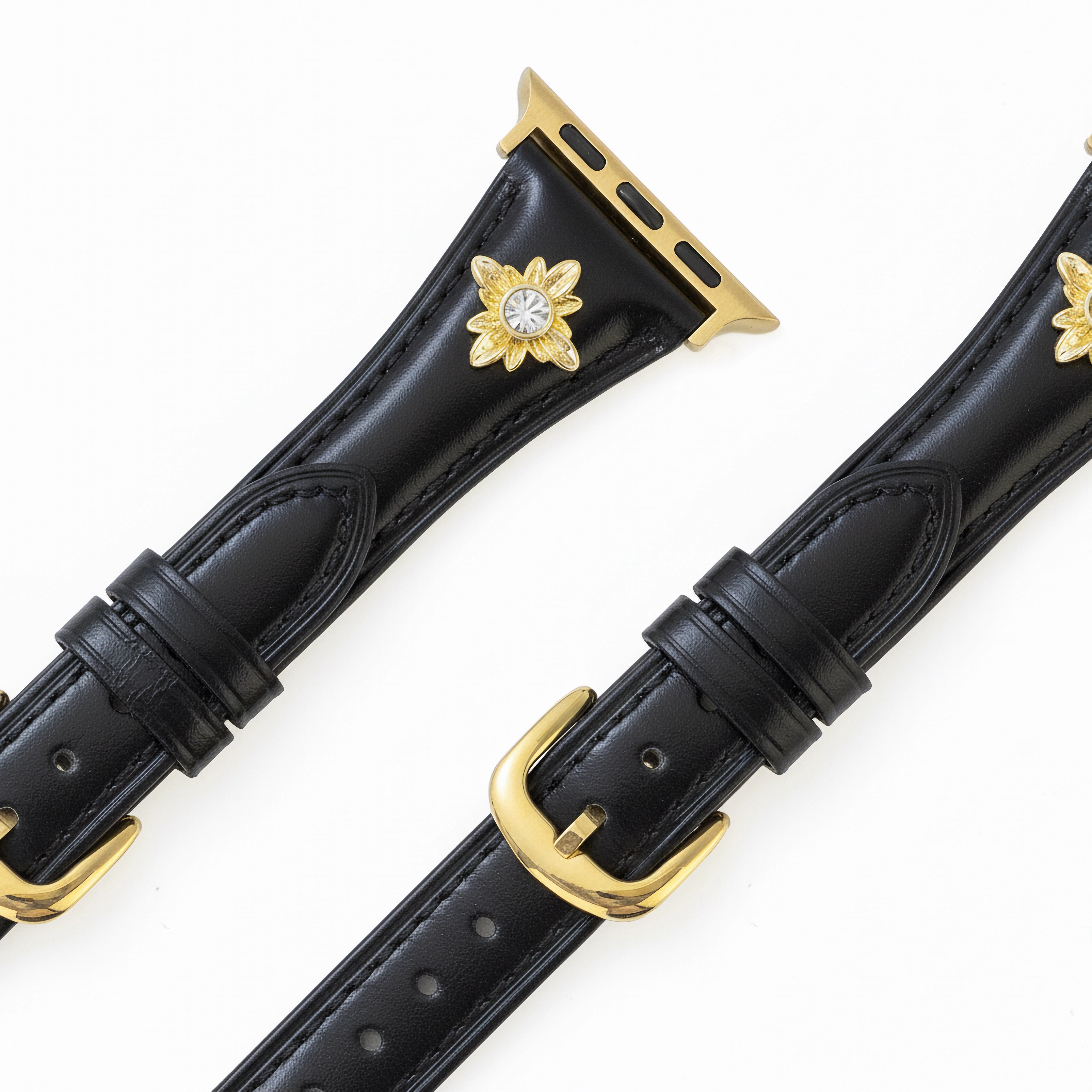 14ct Gold / Platinum Plated Floral Accent Leather Watch Band