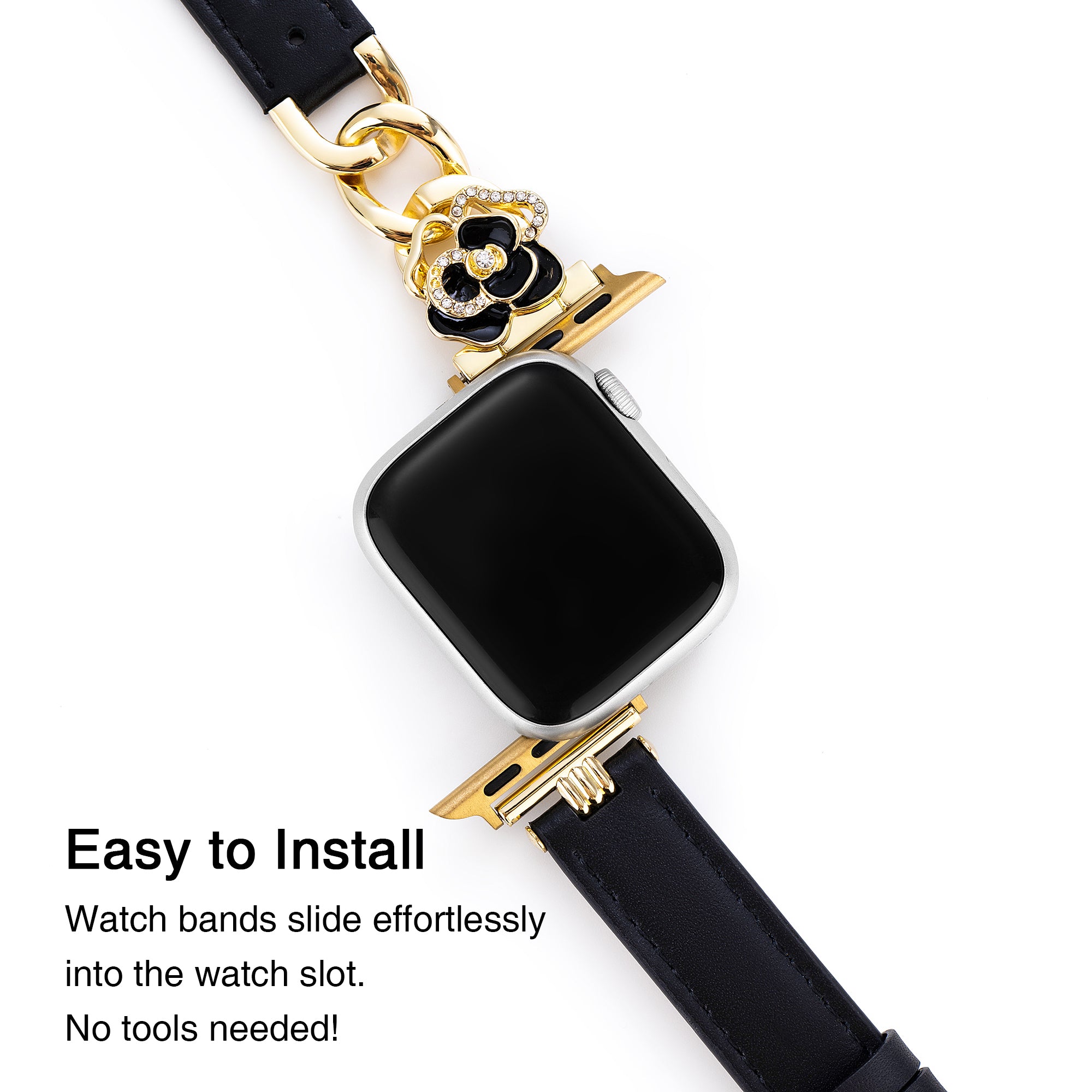Camellia Chain Leather Watch Band for Fitbit
