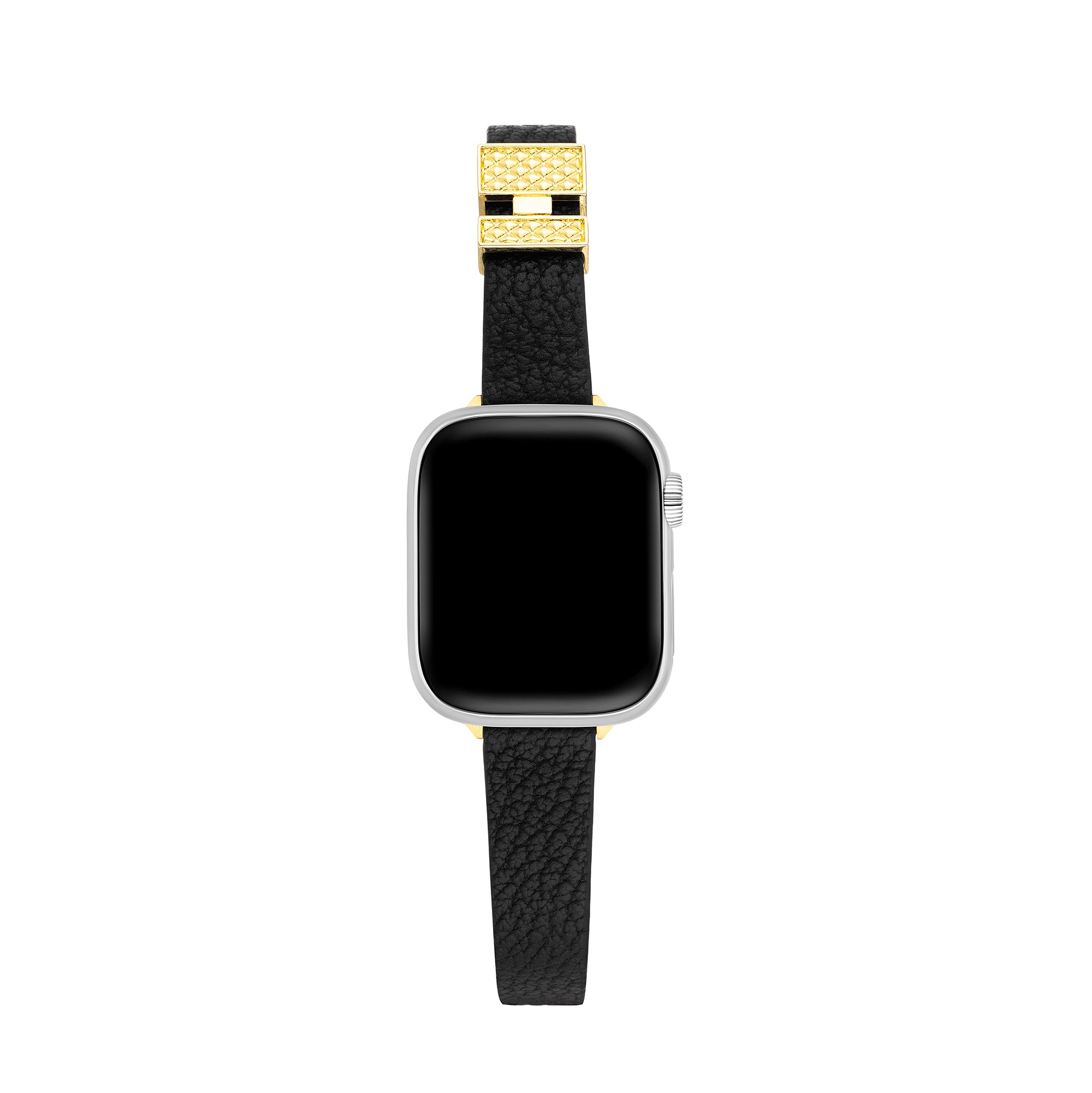 Buckle Accented Grainy Leather Watch Band