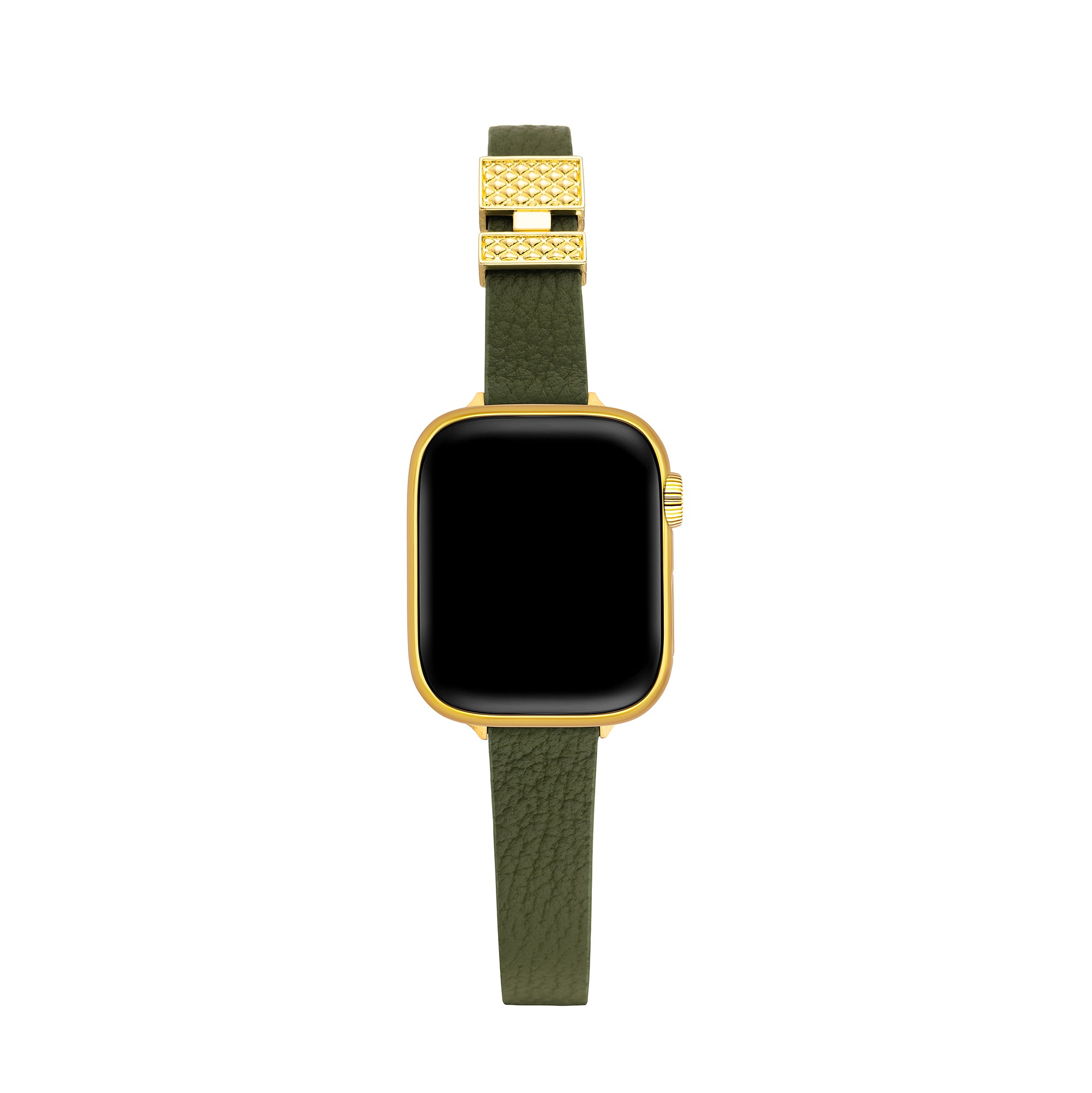 Buckle Accented Grainy Leather Watch Band