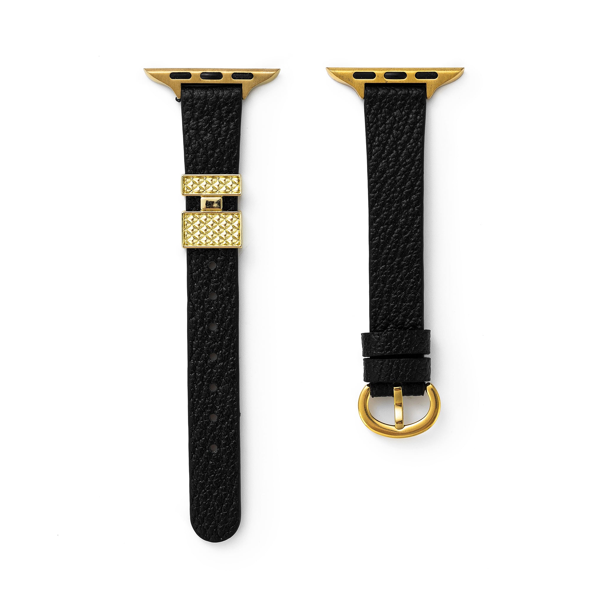 Buckle Accented Grainy Leather Watch Band