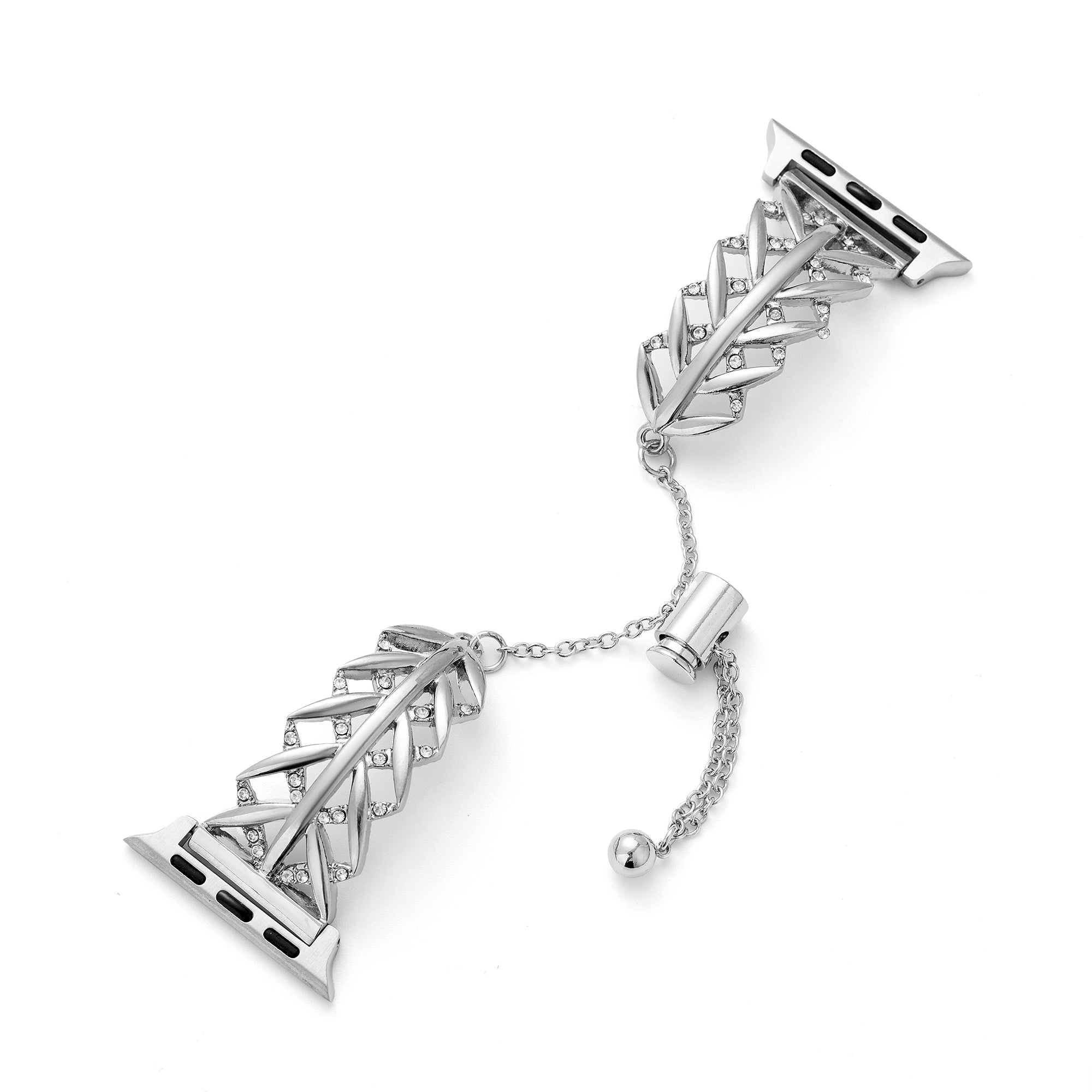 سوار ساعة معدني مرصع بأحجار الراين على شكل أوراق الشجر