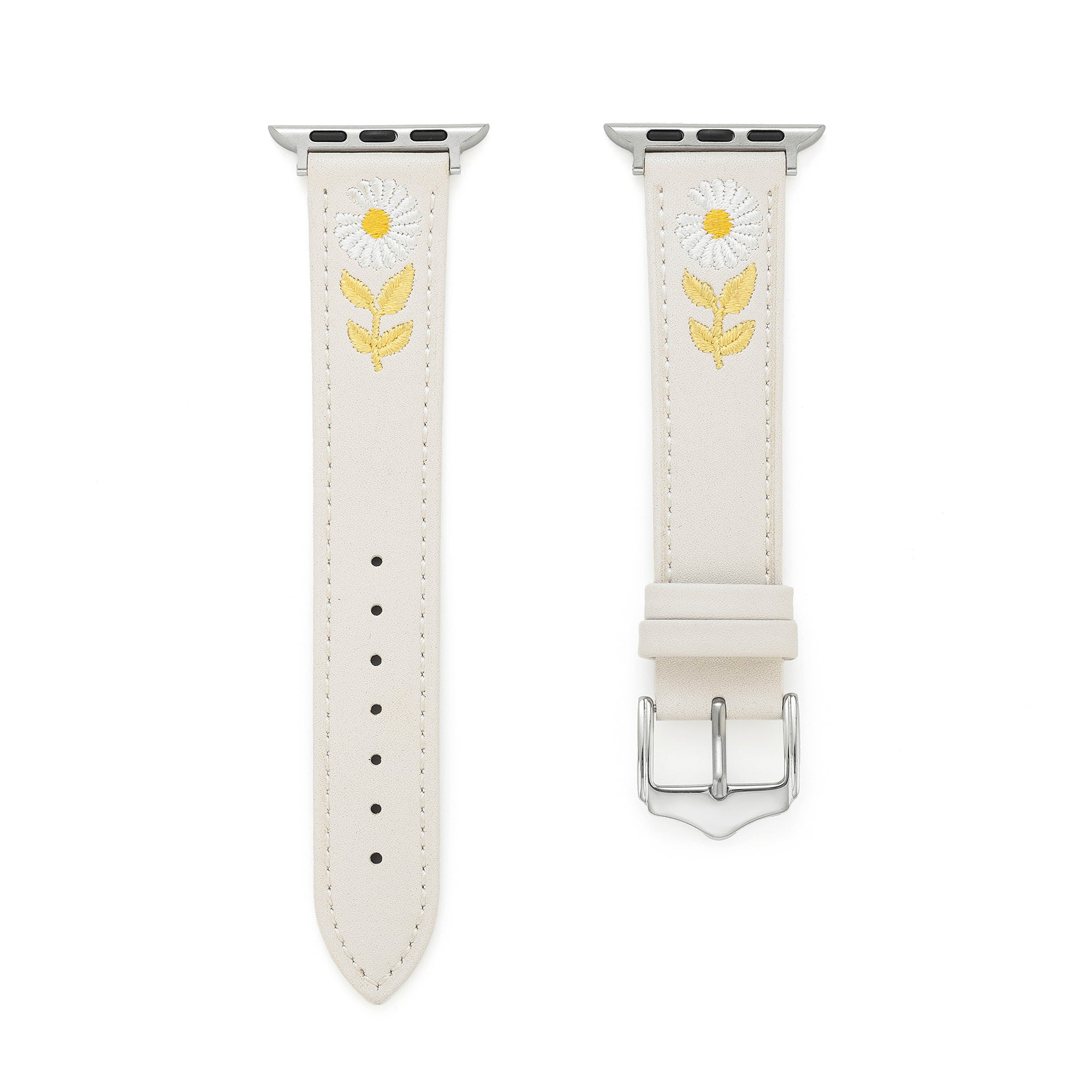Women's Embroidered Daisy Leather Watch Band for Apple Watch