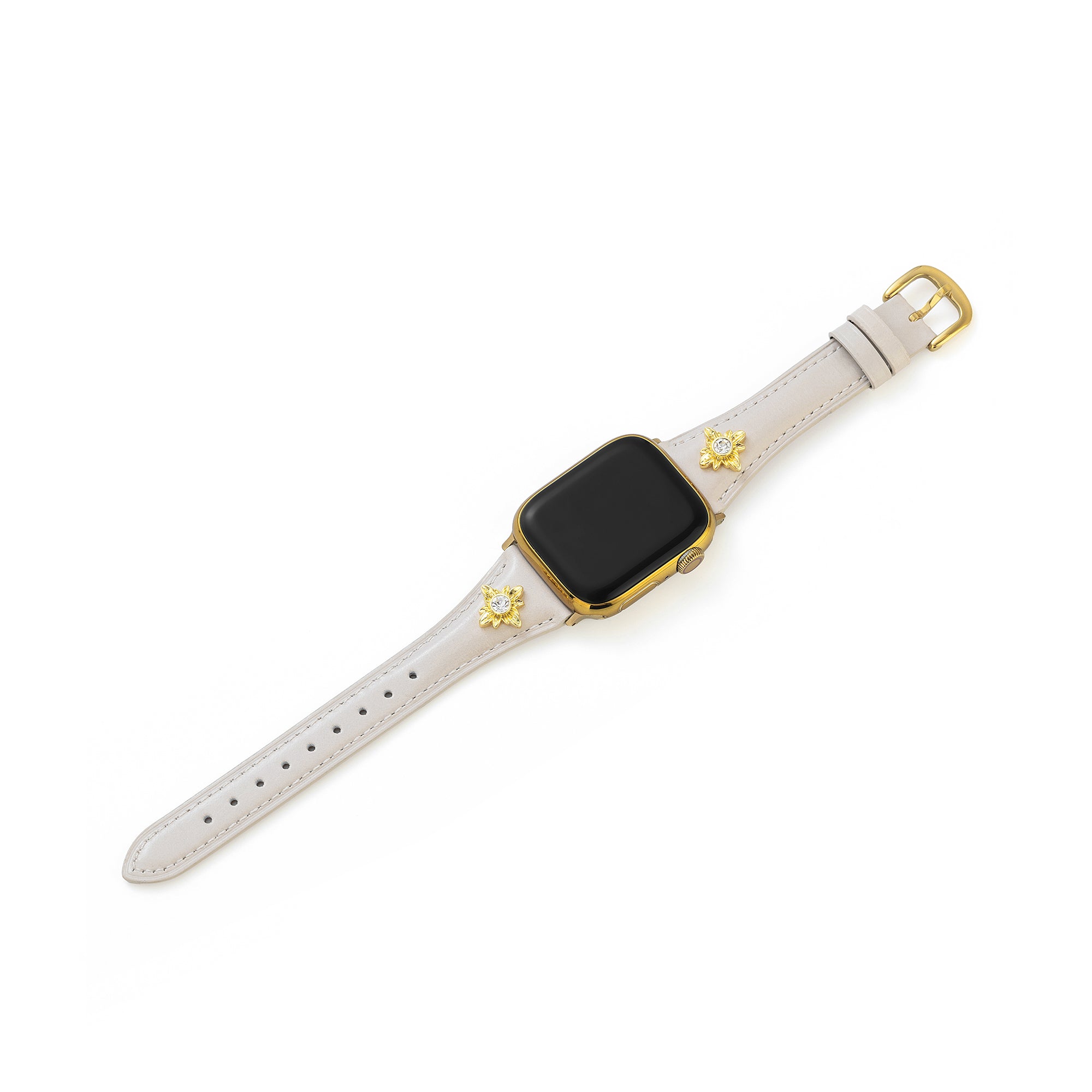 14ct Gold / Platinum Plated Floral Accent Leather Watch Band