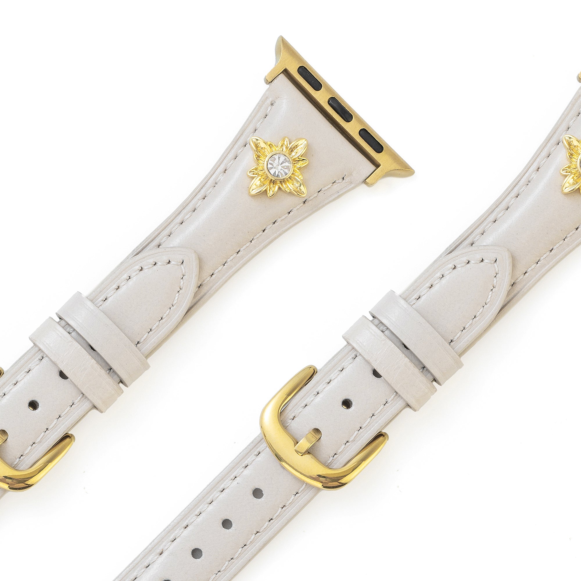 14ct Gold / Platinum Plated Floral Accent Leather Watch Band