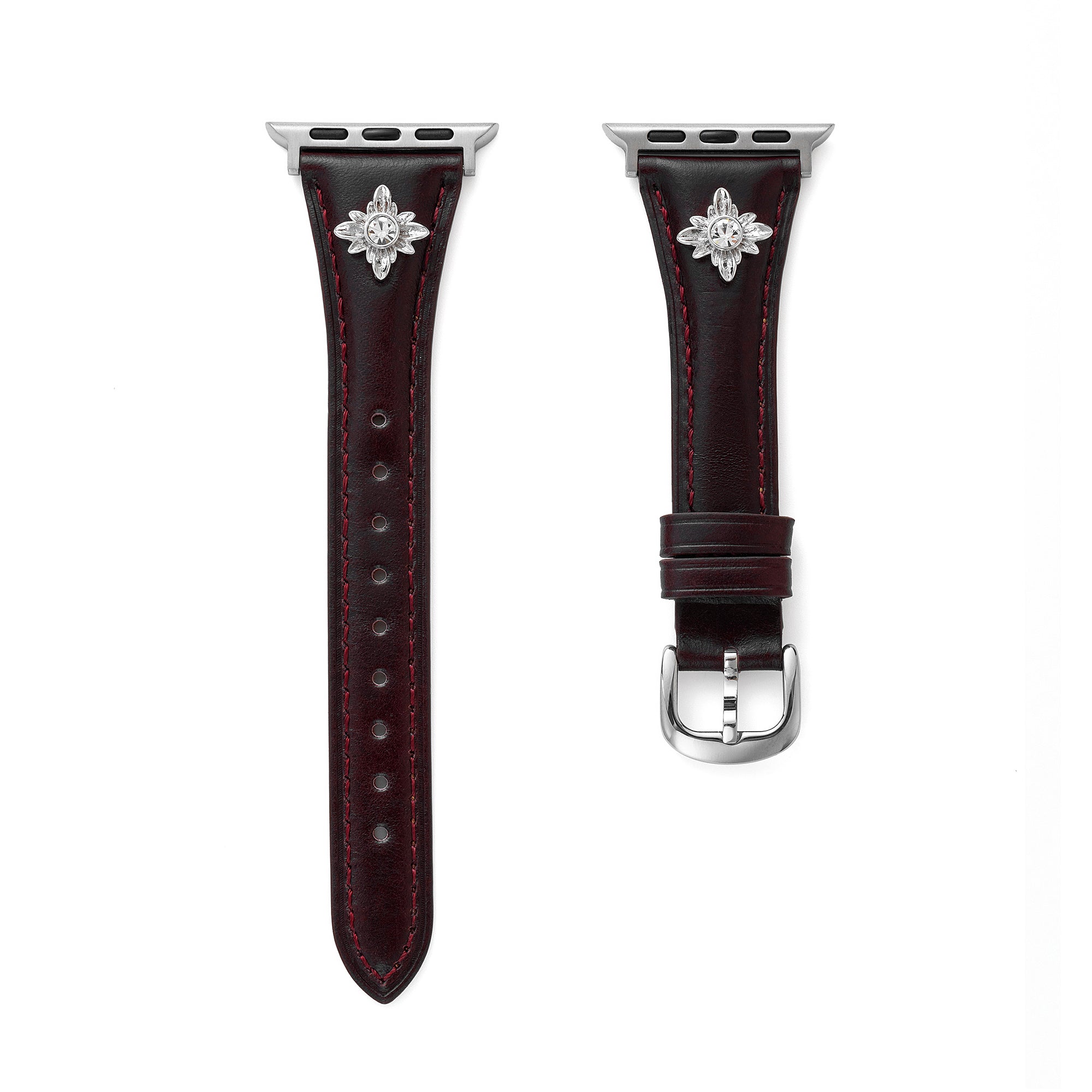 14ct Gold / Platinum Plated Floral Accent Leather Watch Band