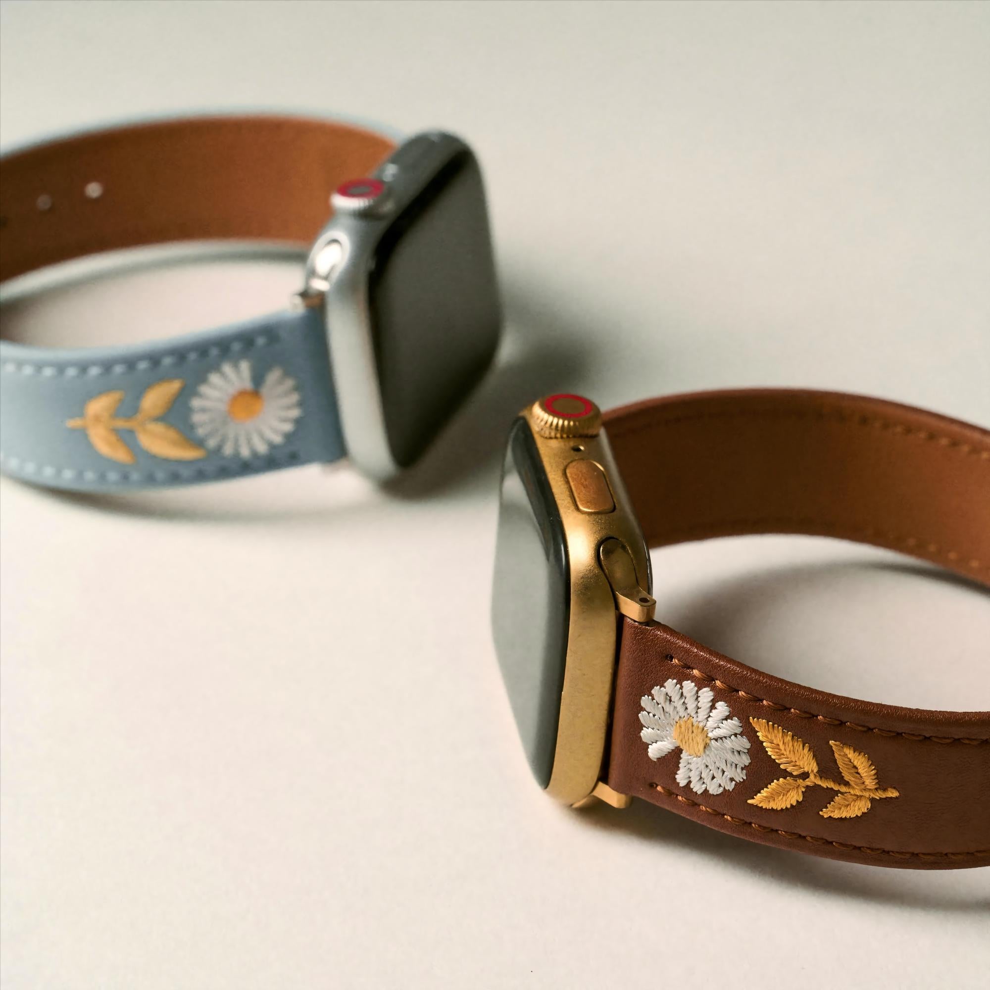 Besticktes Gänseblümchen-Lederarmband für Apple Watch