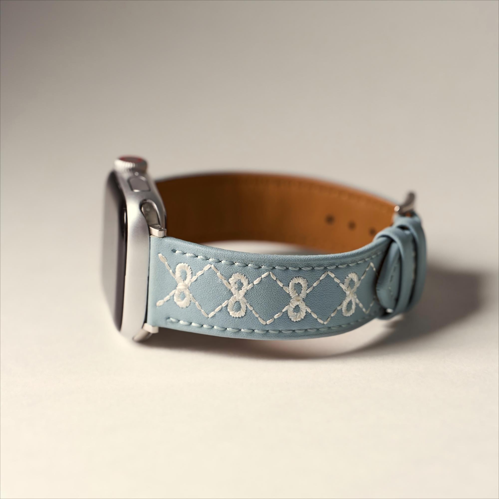 レディース 刺繍入り リボンレザー ウォッチバンド Apple Watch用