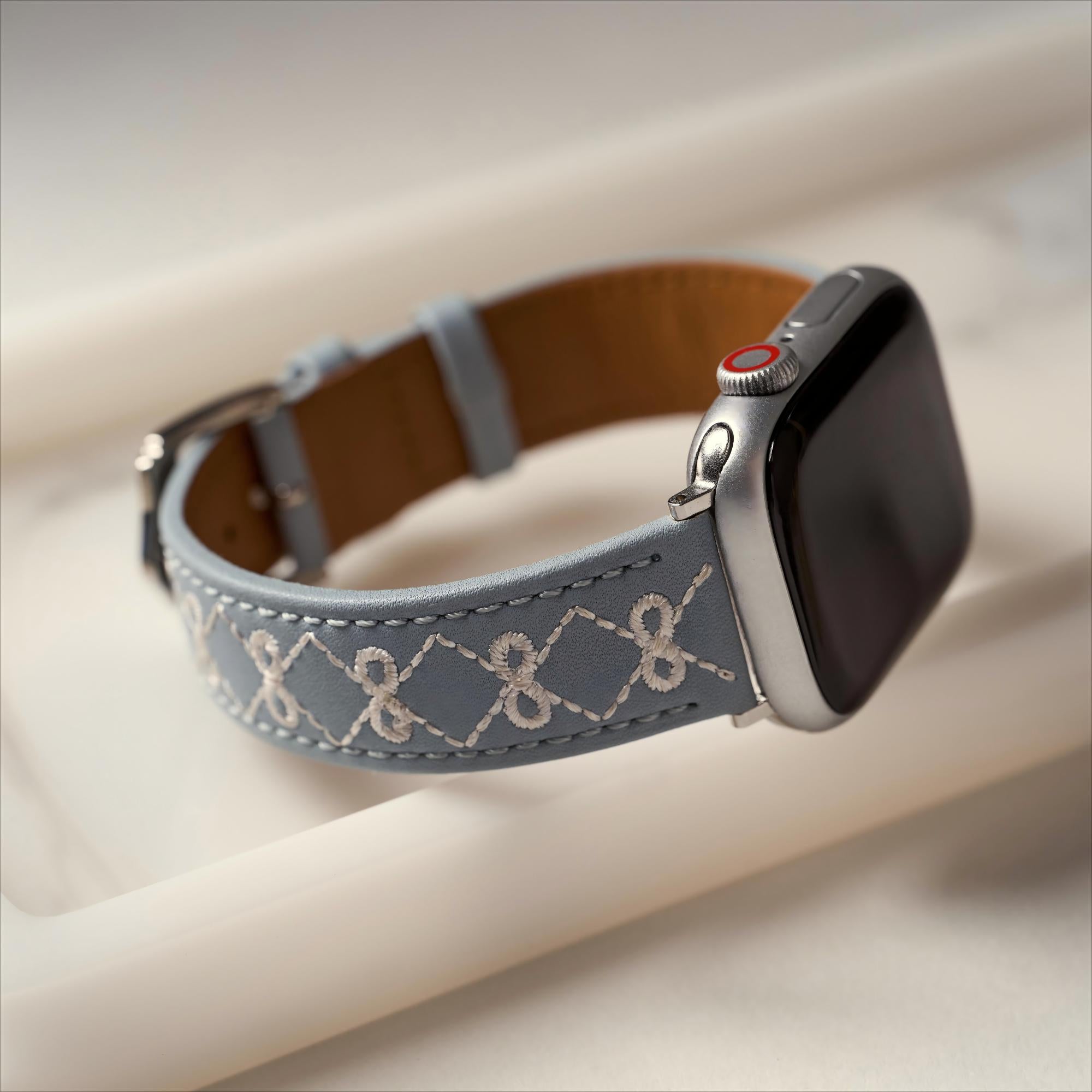 Women's Embroidered Bow Leather Watch Band for Google