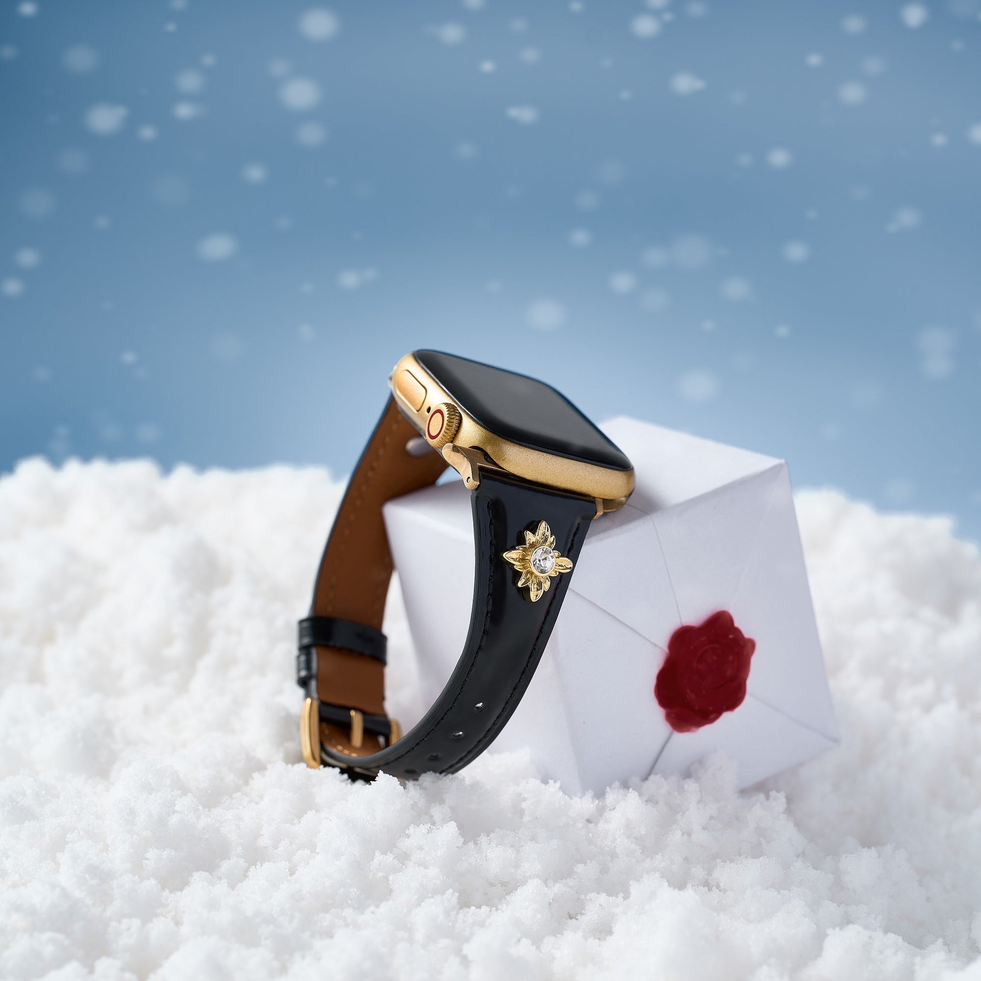 14ct Gold / Platinum Plated Floral Accent Leather Watch Band