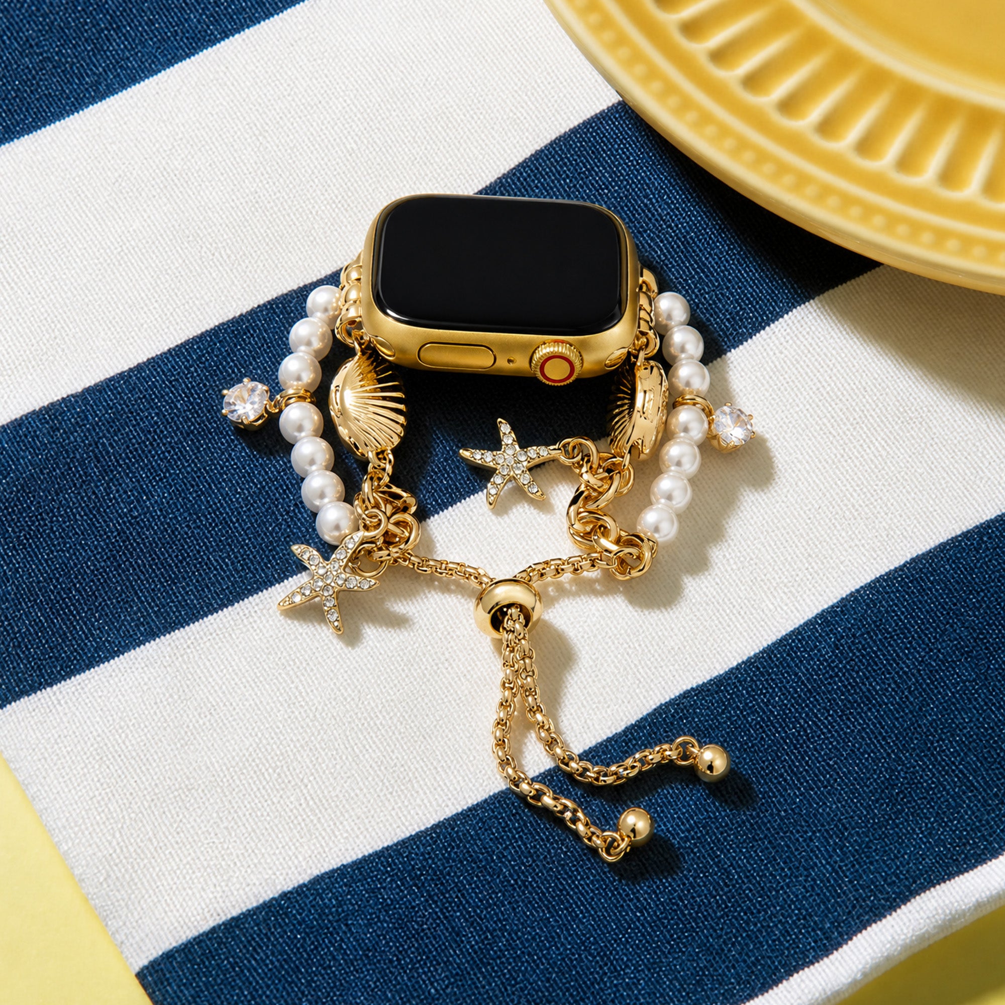 Coastal Pearl Charm Beaded Band for Apple Watch