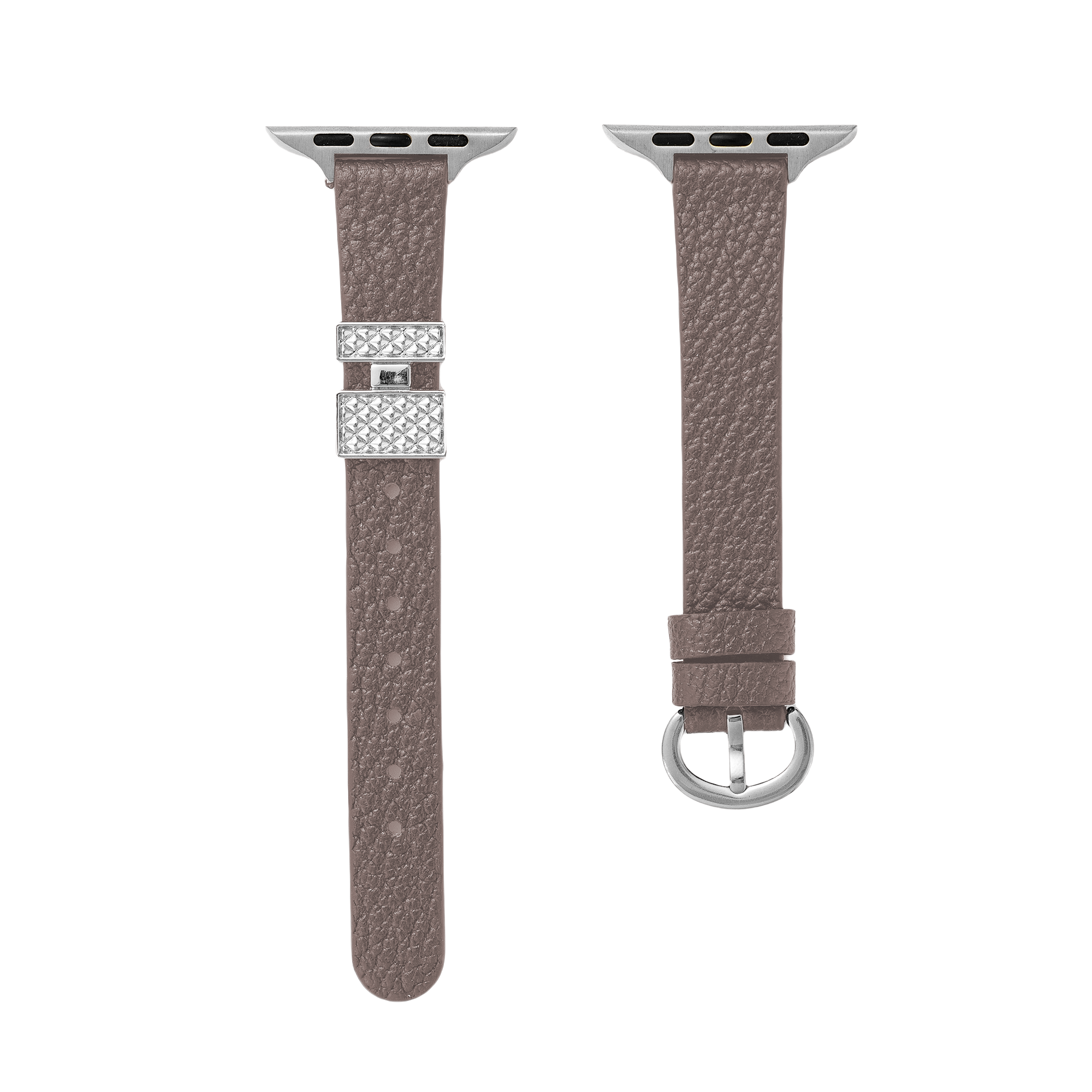 Buckle Accented Grainy Leather Watch Band