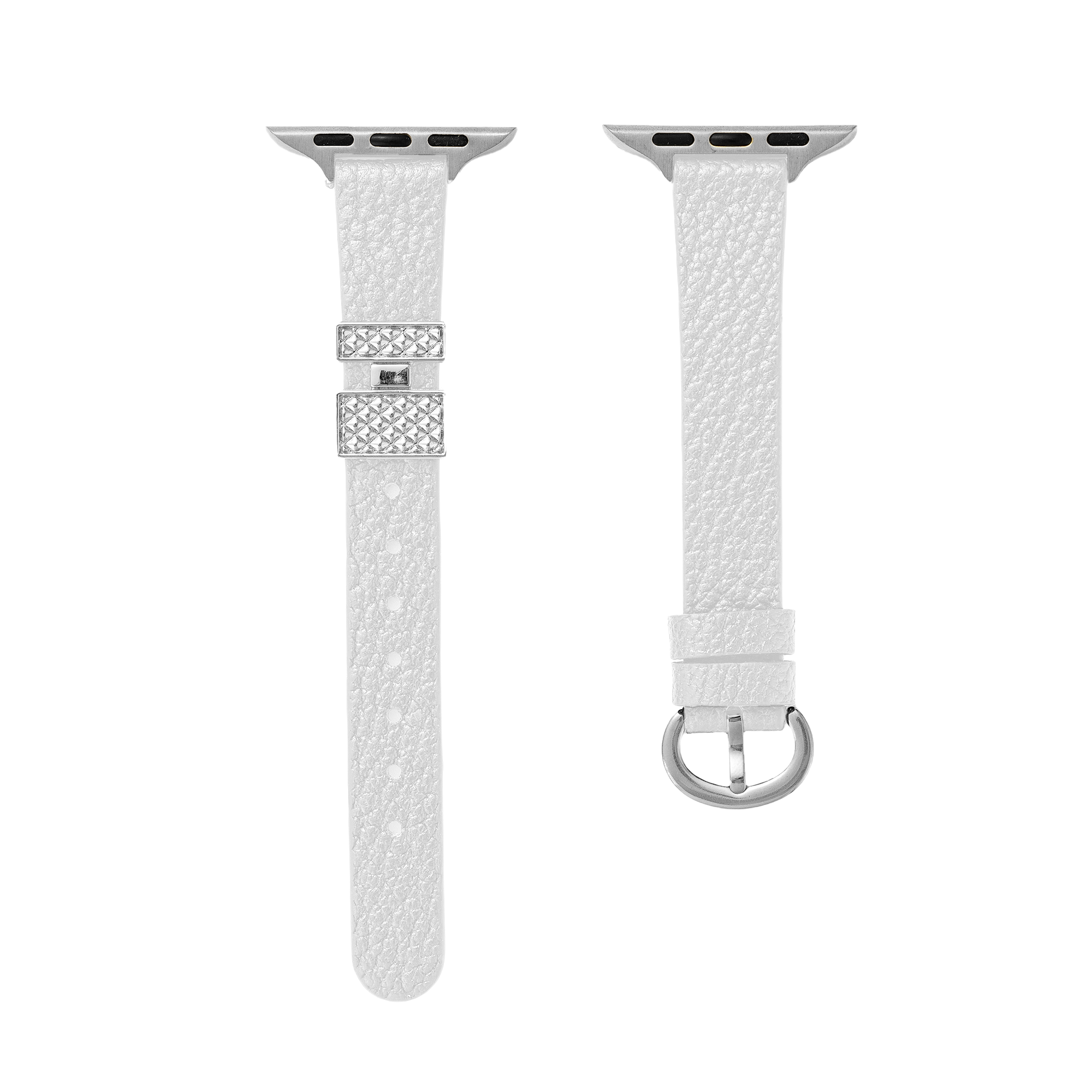 Buckle Accented Grainy Leather Watch Band