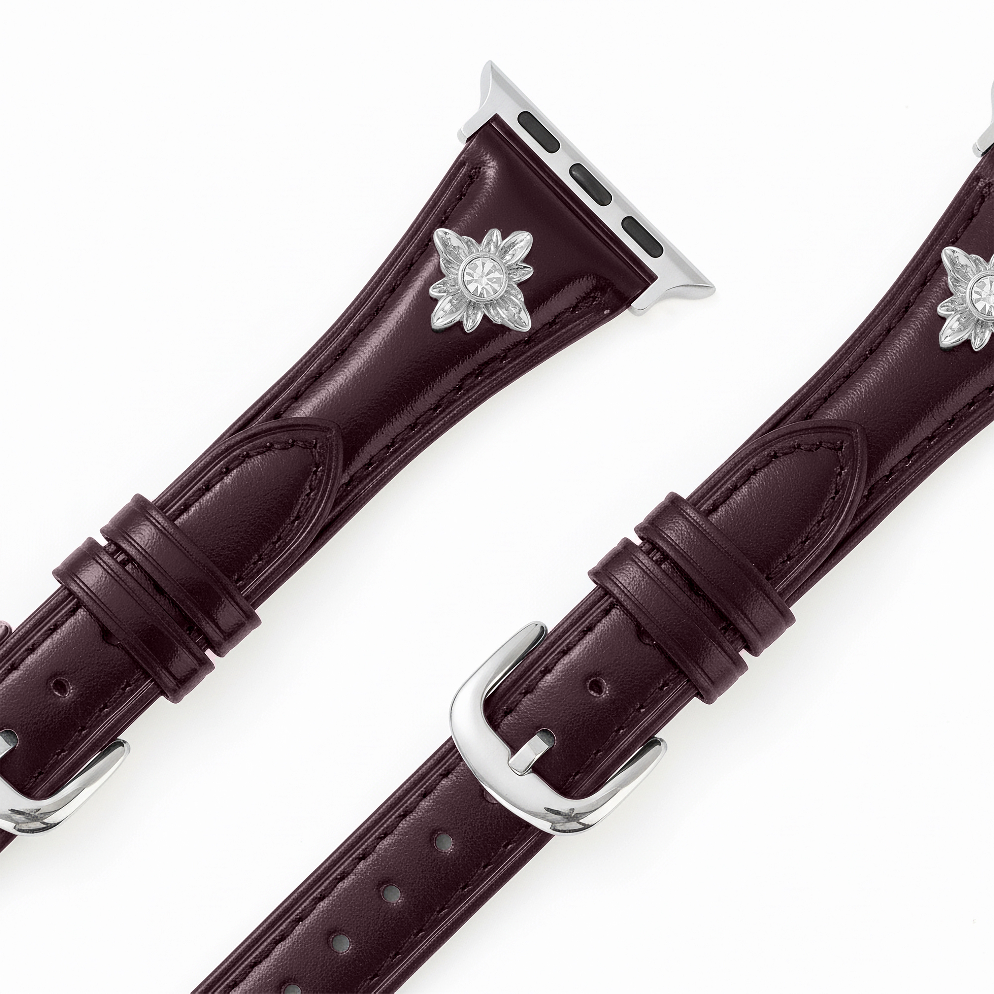 14ct Gold / Platinum Plated Floral Accent Leather Watch Band