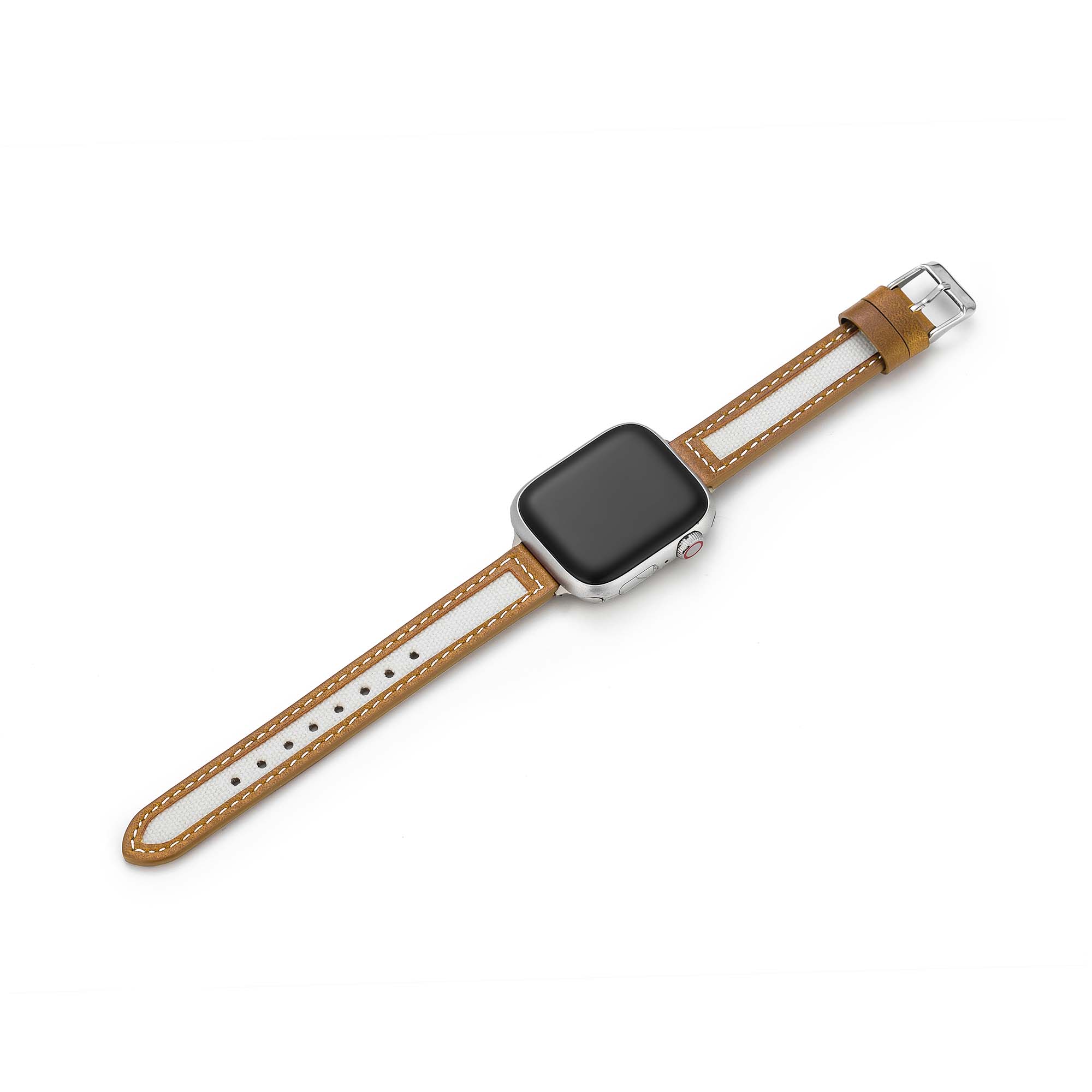 Two-Tone Canvas & Leather Watch Band