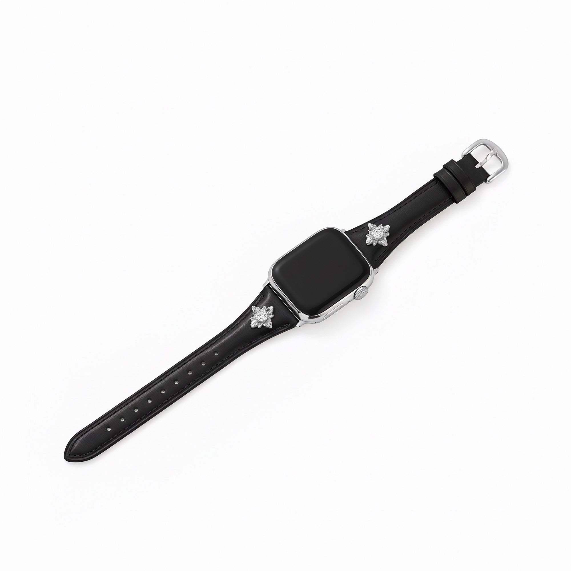 14ct Gold / Platinum Plated Floral Accent Leather Watch Band