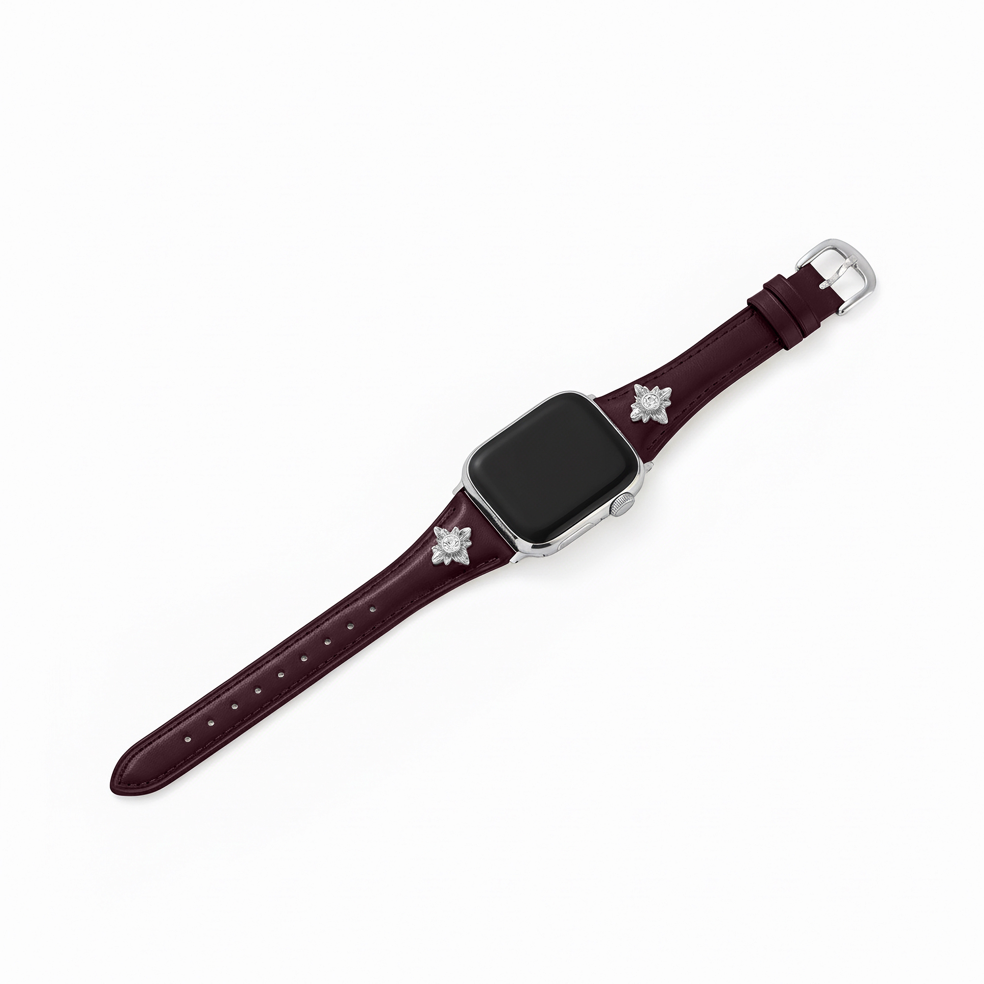 14ct Gold / Platinum Plated Floral Accent Leather Watch Band