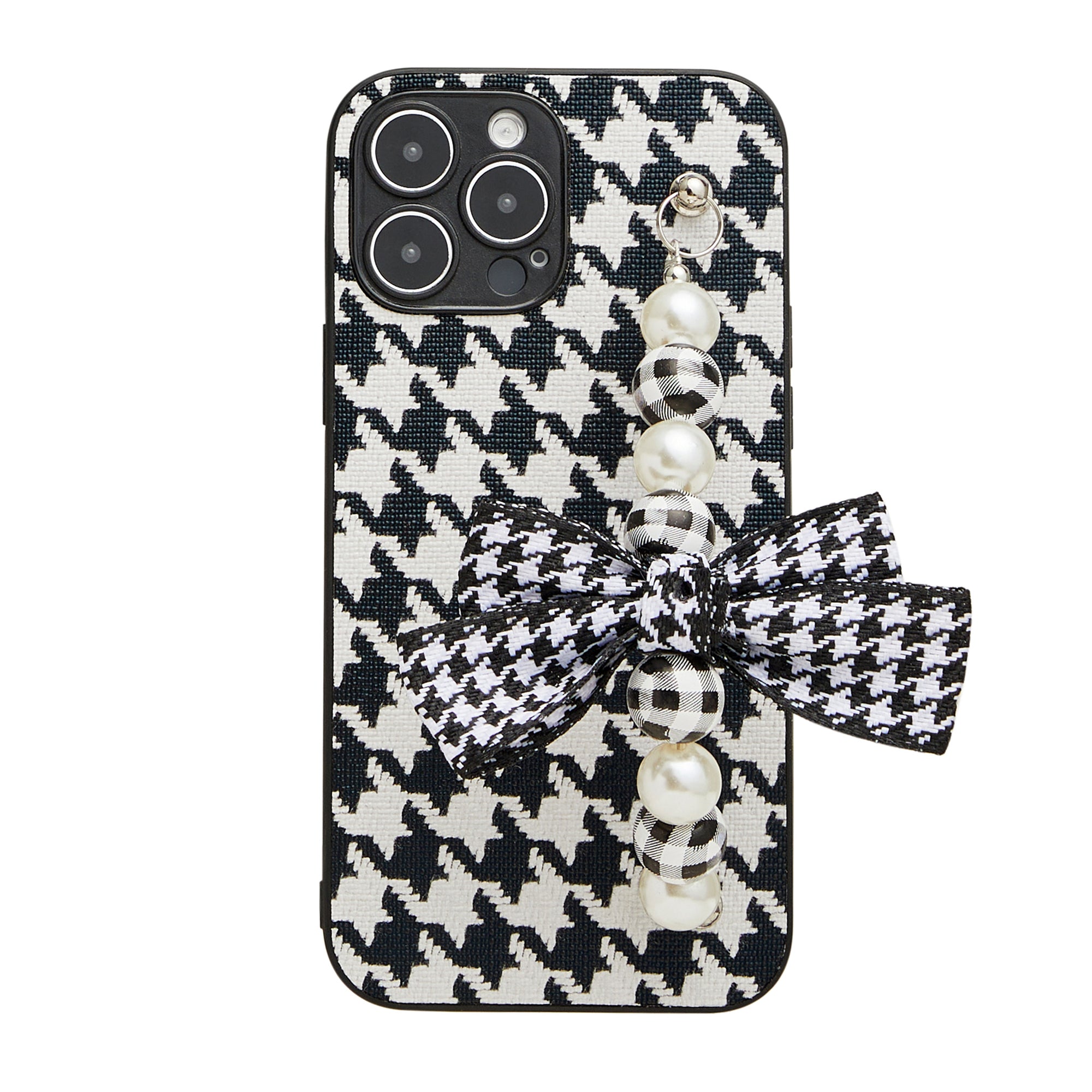 Plaid Pearl Wristlet iPhone Case Phone Cover with Strap Black Phone Case, iPhone 14 / Case Plaid Pearl Wristlet iPhone Case Phone Cover with Strap Black Phone Case, iPhone 14 / Case