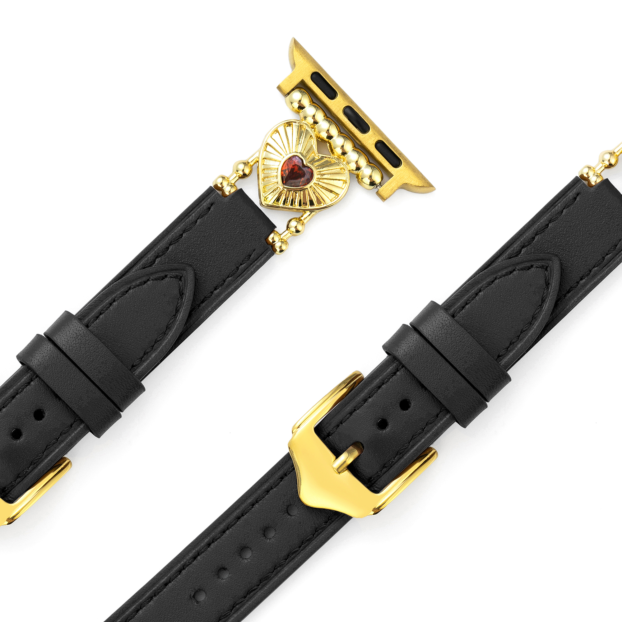 14k Gold / Platinum Plated Heart Adorned Leather Watch Band for Galaxy
