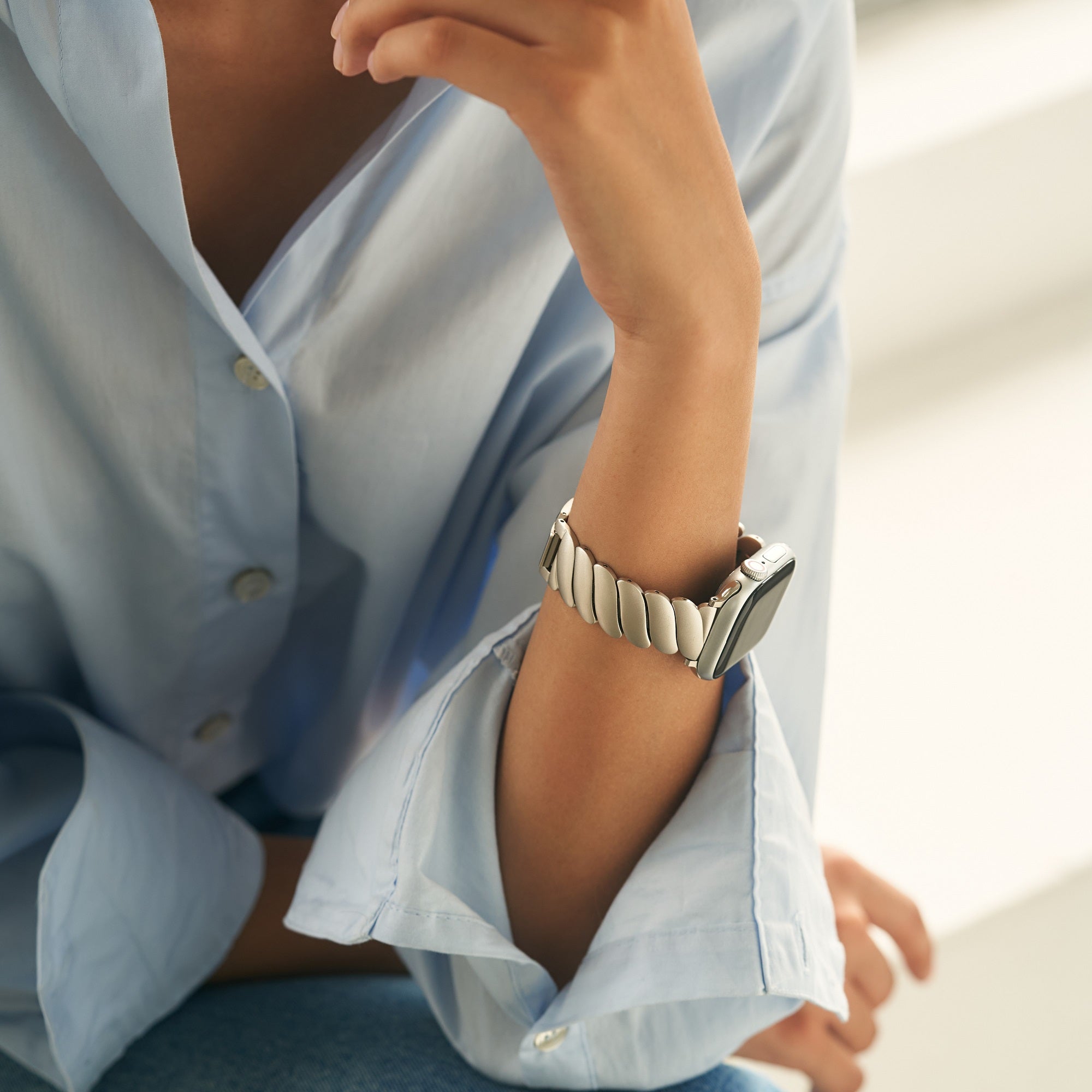 Fitbit用ウェーブステンレススチールウォッチバンド