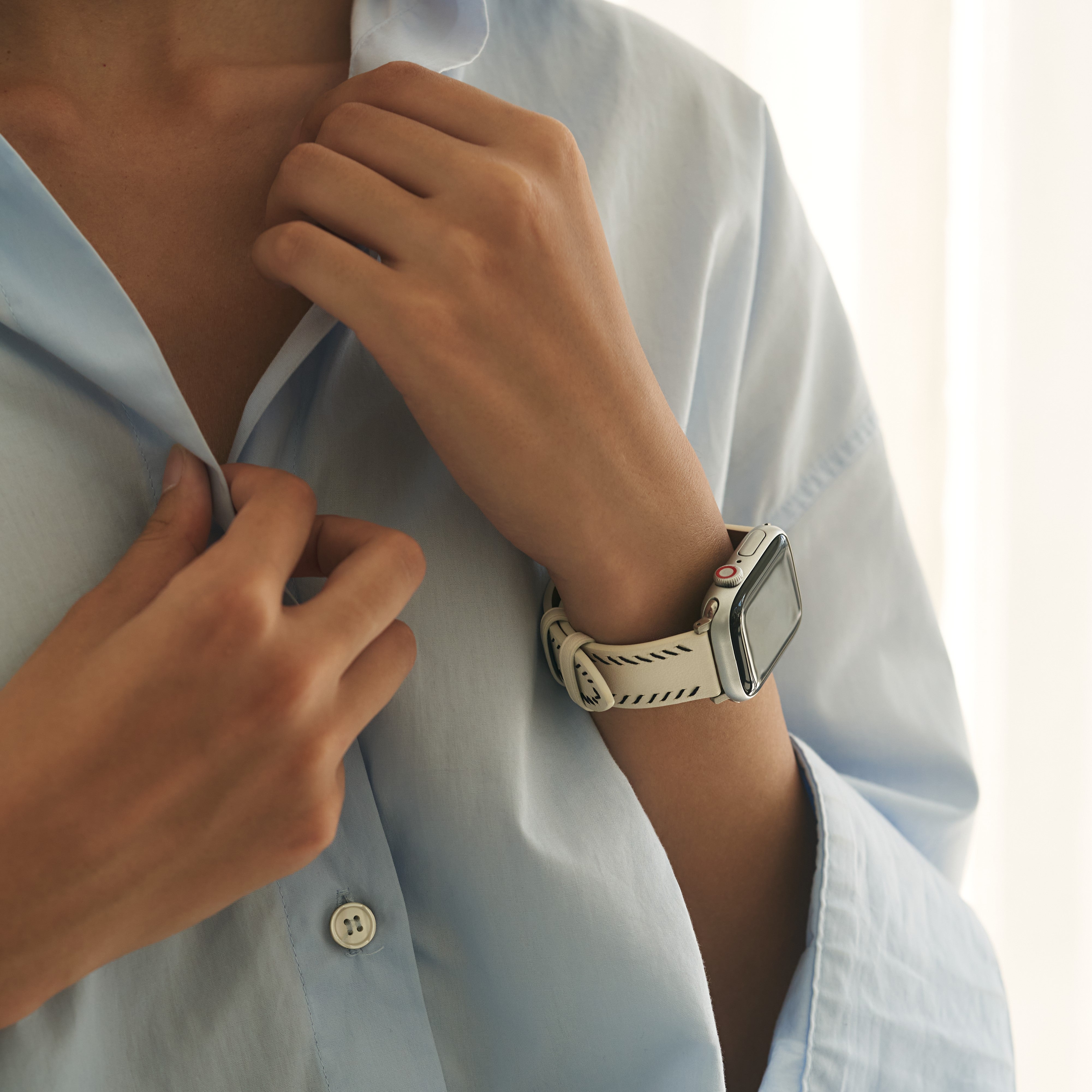 Google用ユニセックスステッチレザーウォッチバンド