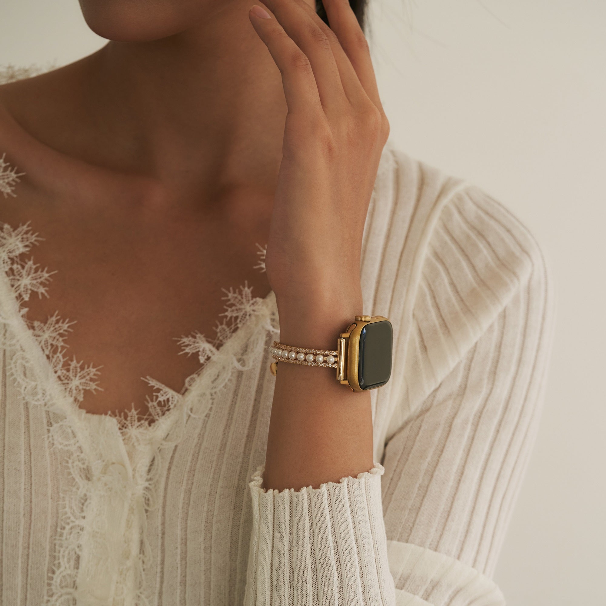 Pearl Beaded Copper Watch Band for Galaxy