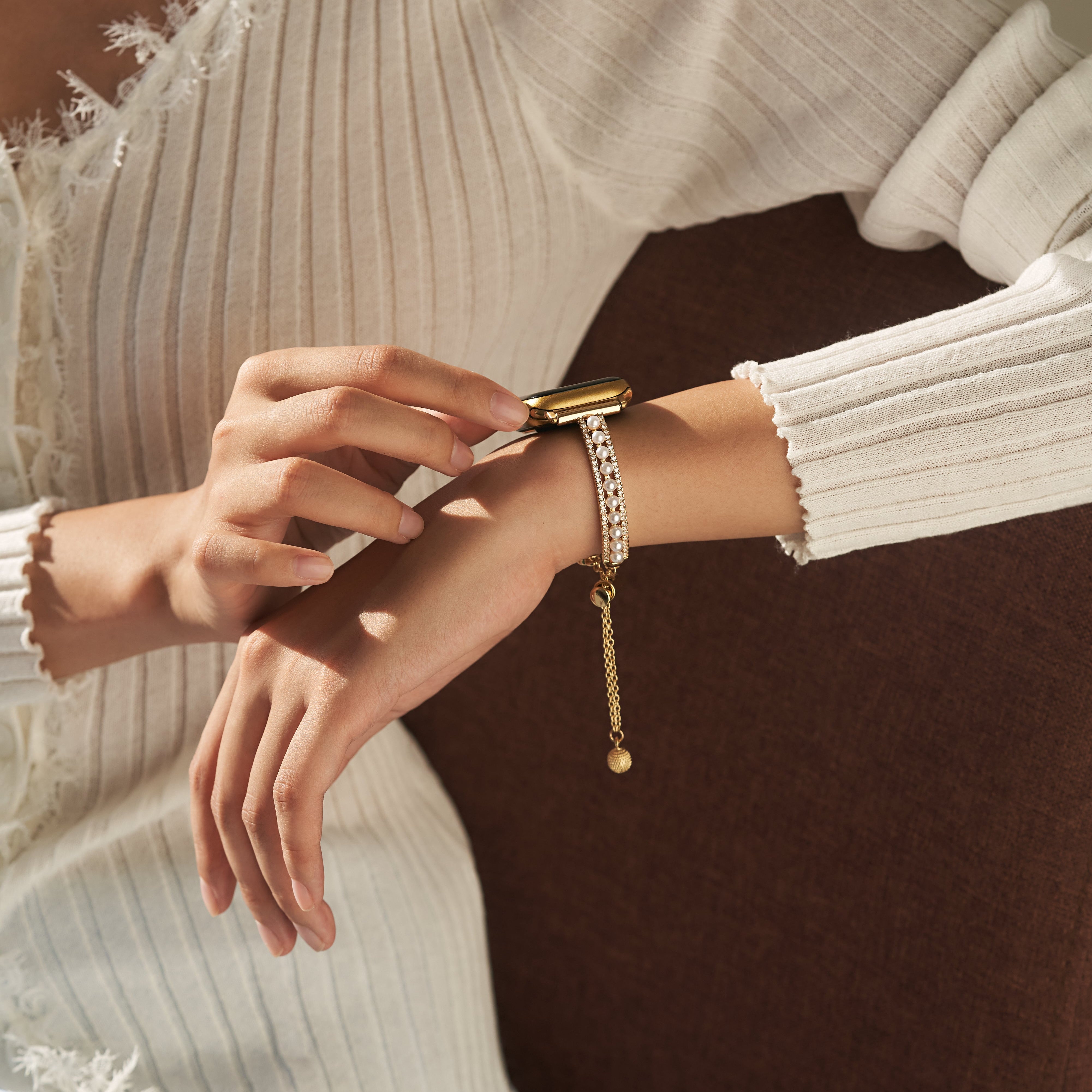 Apple Watch用パールビーズ銅製ウォッチバンド