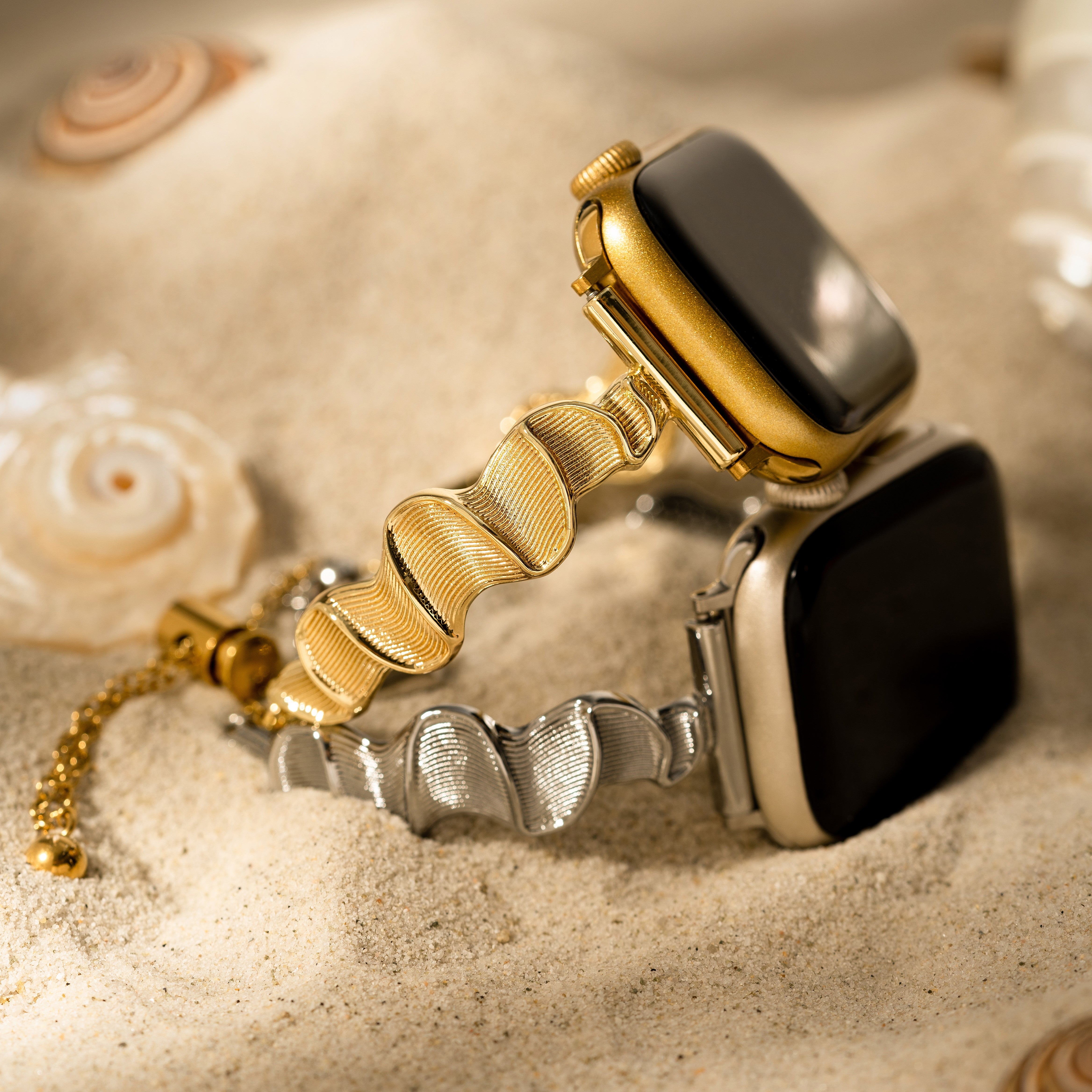 Sleek Wavy Metal Watch Band for Fitbit