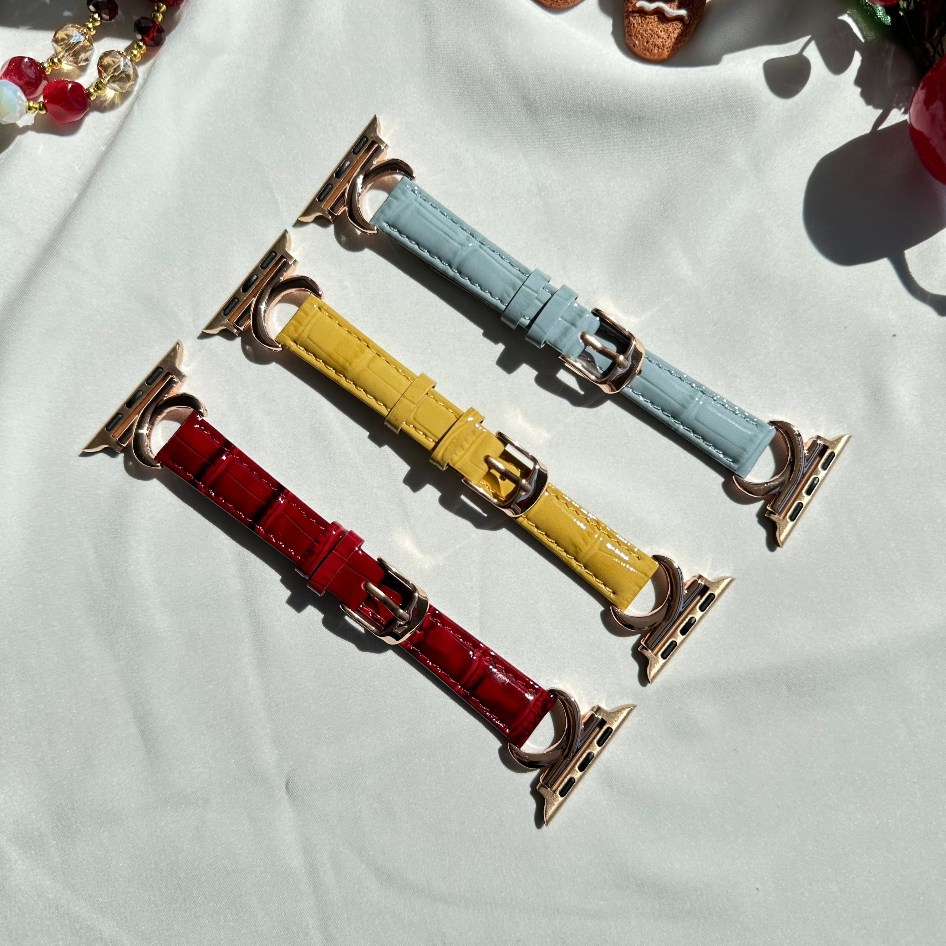 竹の粒状パテントレザー腕時計バンド