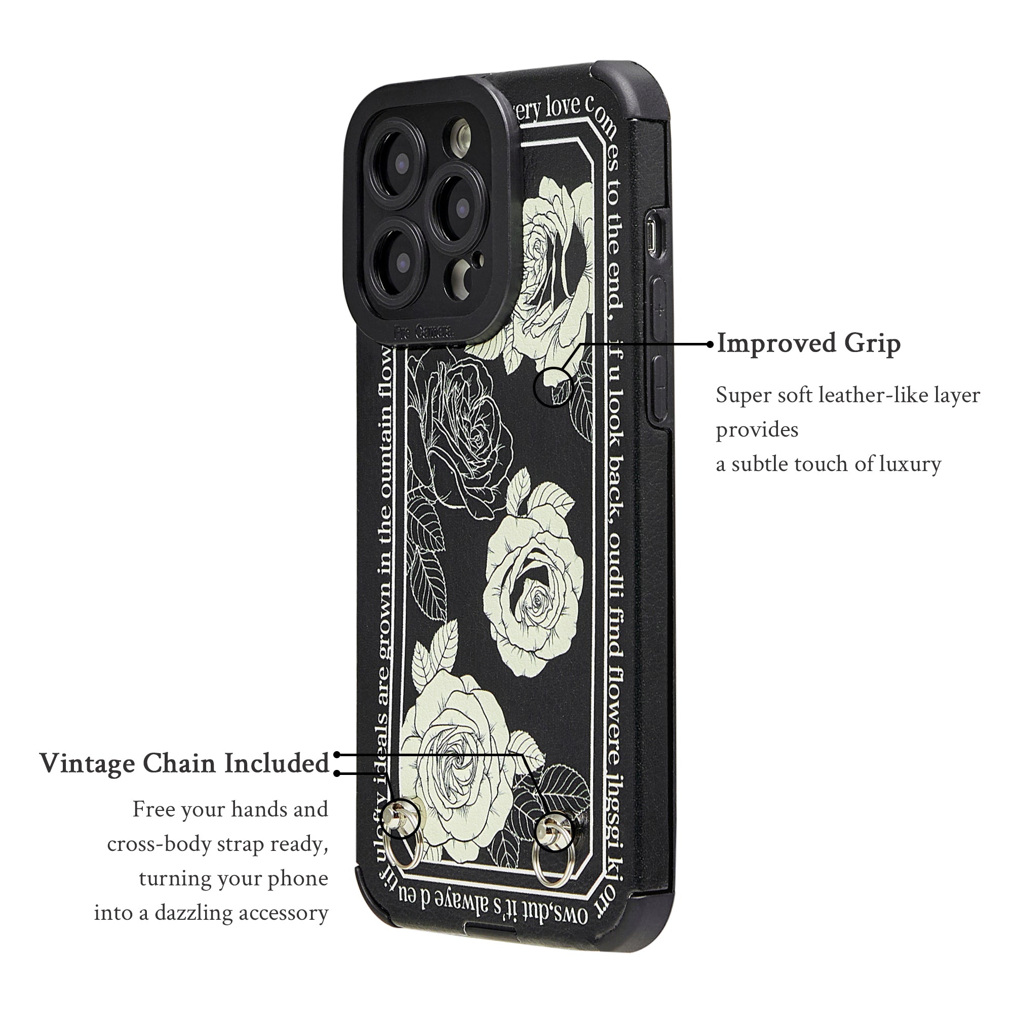 حافظة هاتف بتصميم زهور عتيقة مع سلسلة