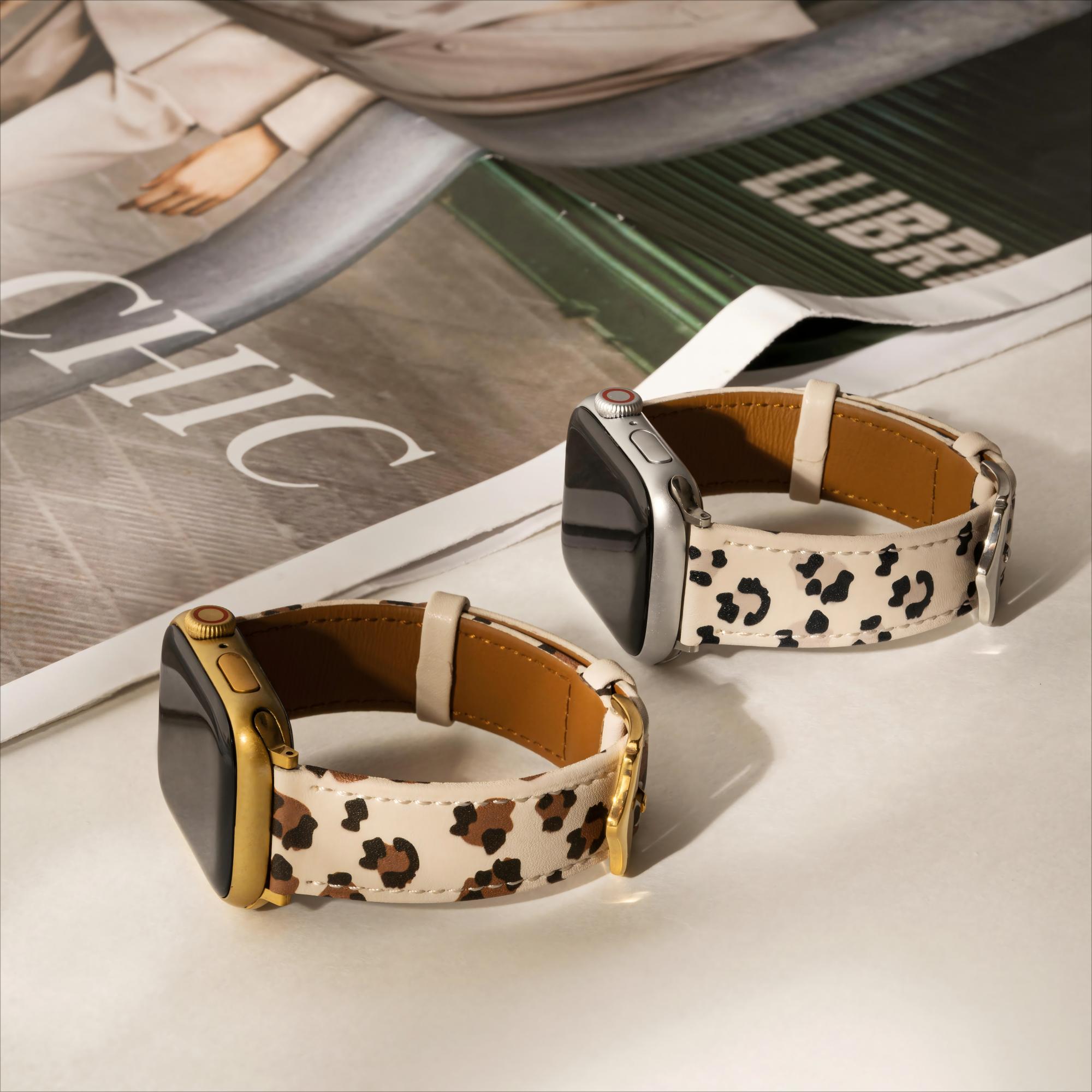 Women's Leopard Print Leather Watch Band for Google