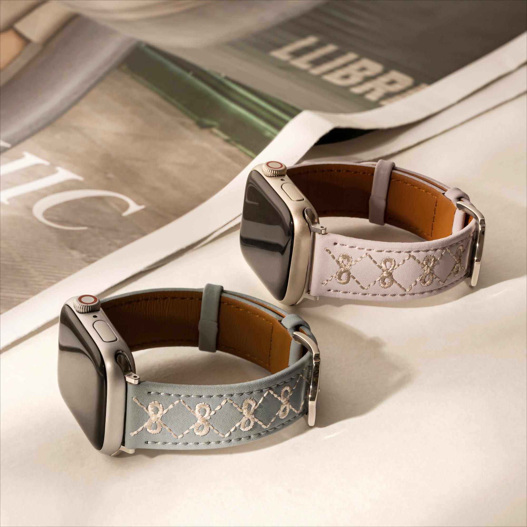 Women's Embroidered Bow Leather Watch Band for Google