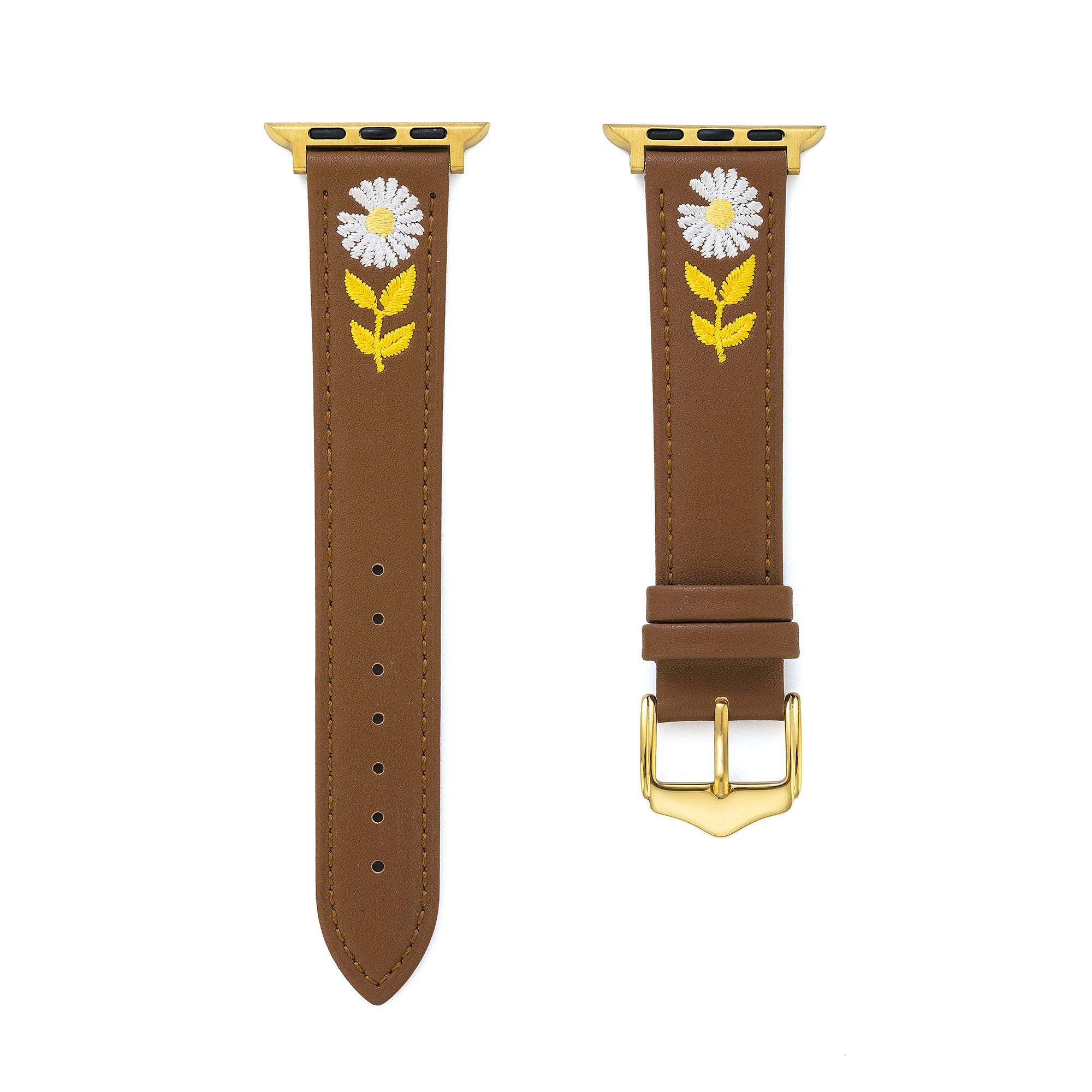 Women's Embroidered Daisy Leather Watch Band for Apple Watch