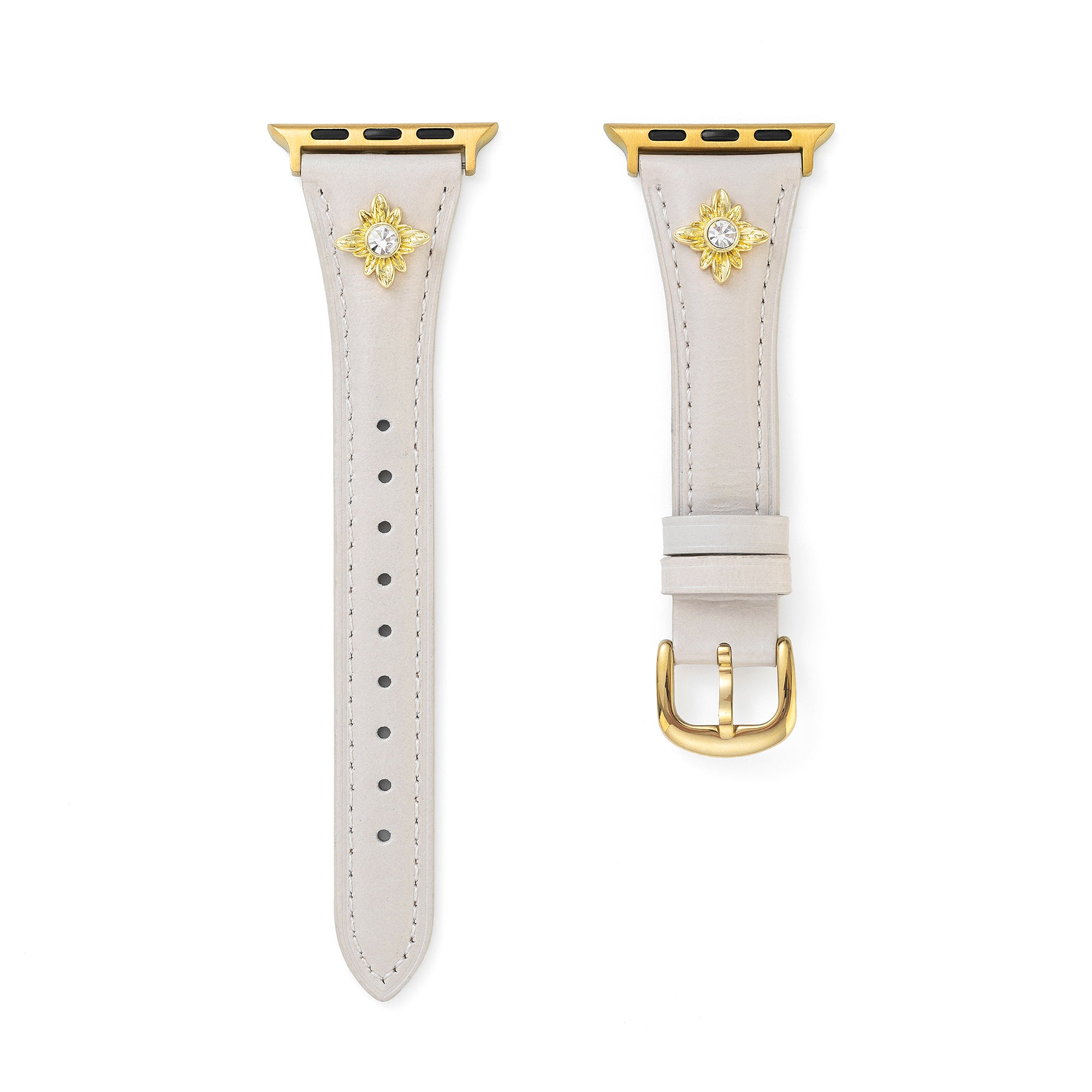 14ct Gold / Platinum Plated Floral Accent Leather Watch Band