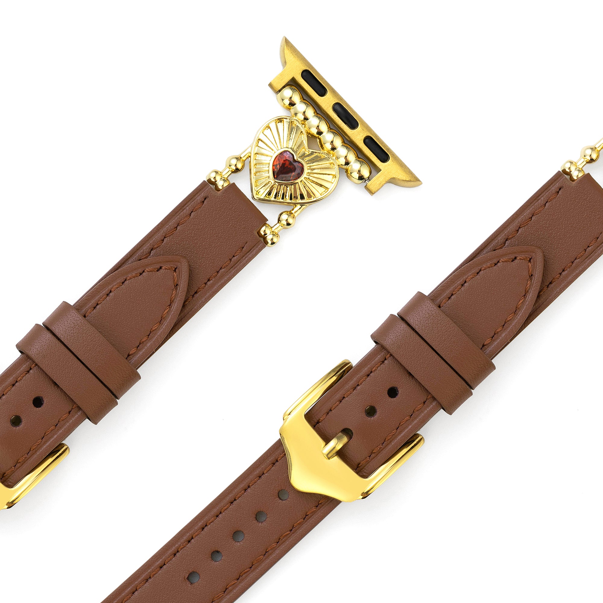 14ct Gold / Platinum Plated Heart Adorned Leather Watch Band for Garmin