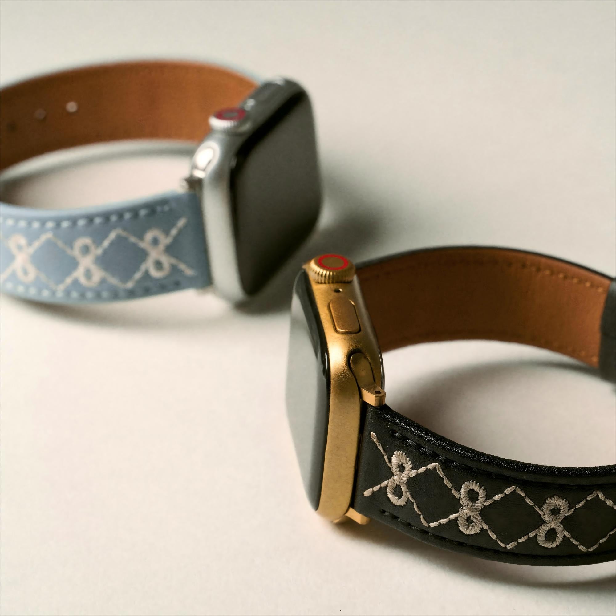 Women's Embroidered Bow Leather Watch Band for Garmin