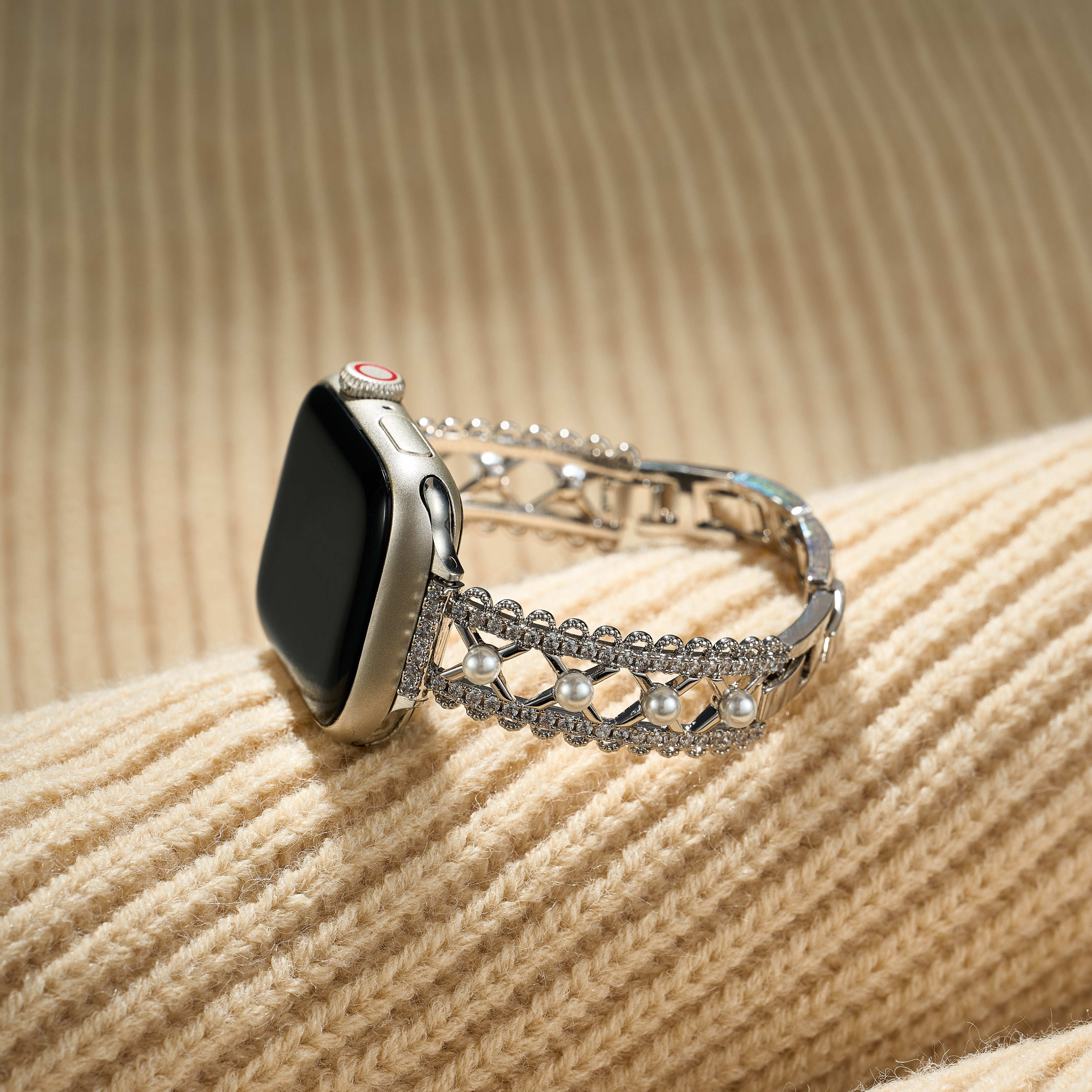 Women's Lace-Inspired Pearl Watch Band for Galaxy