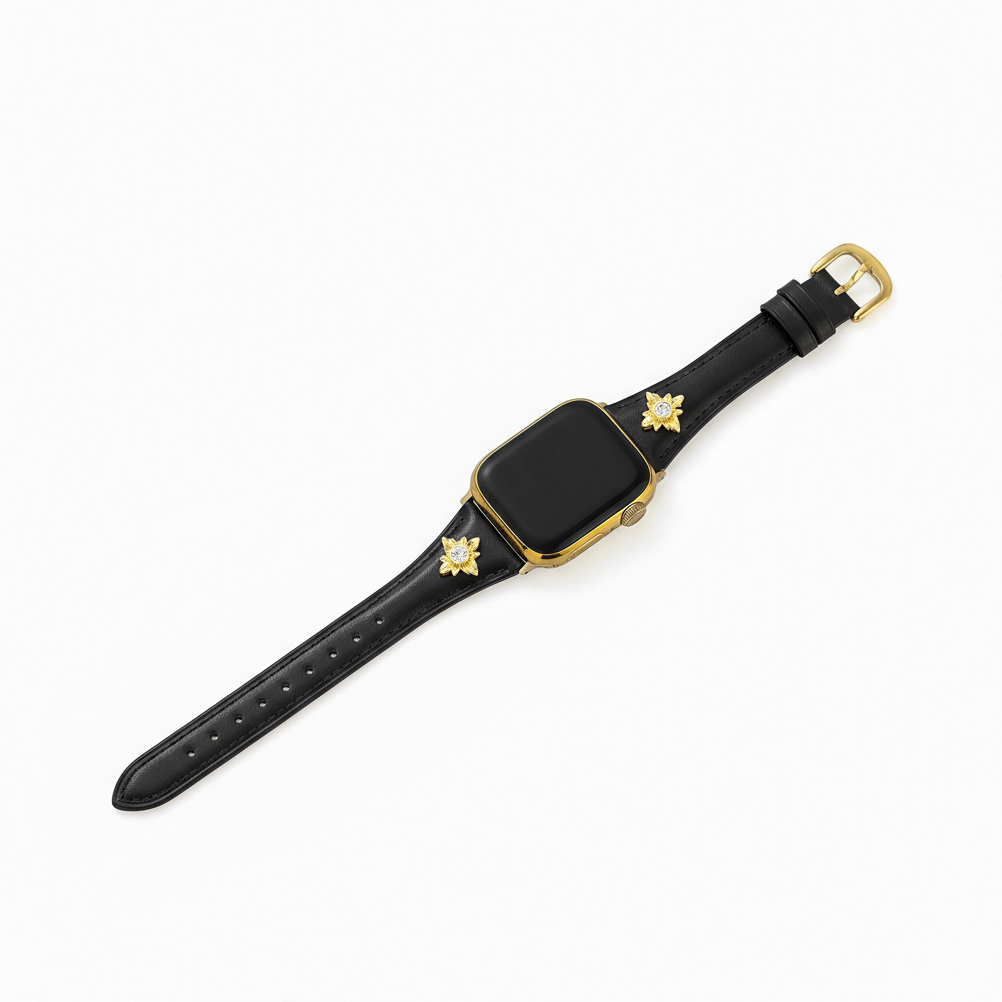 14ct Gold / Platinum Plated Floral Accent Leather Watch Band