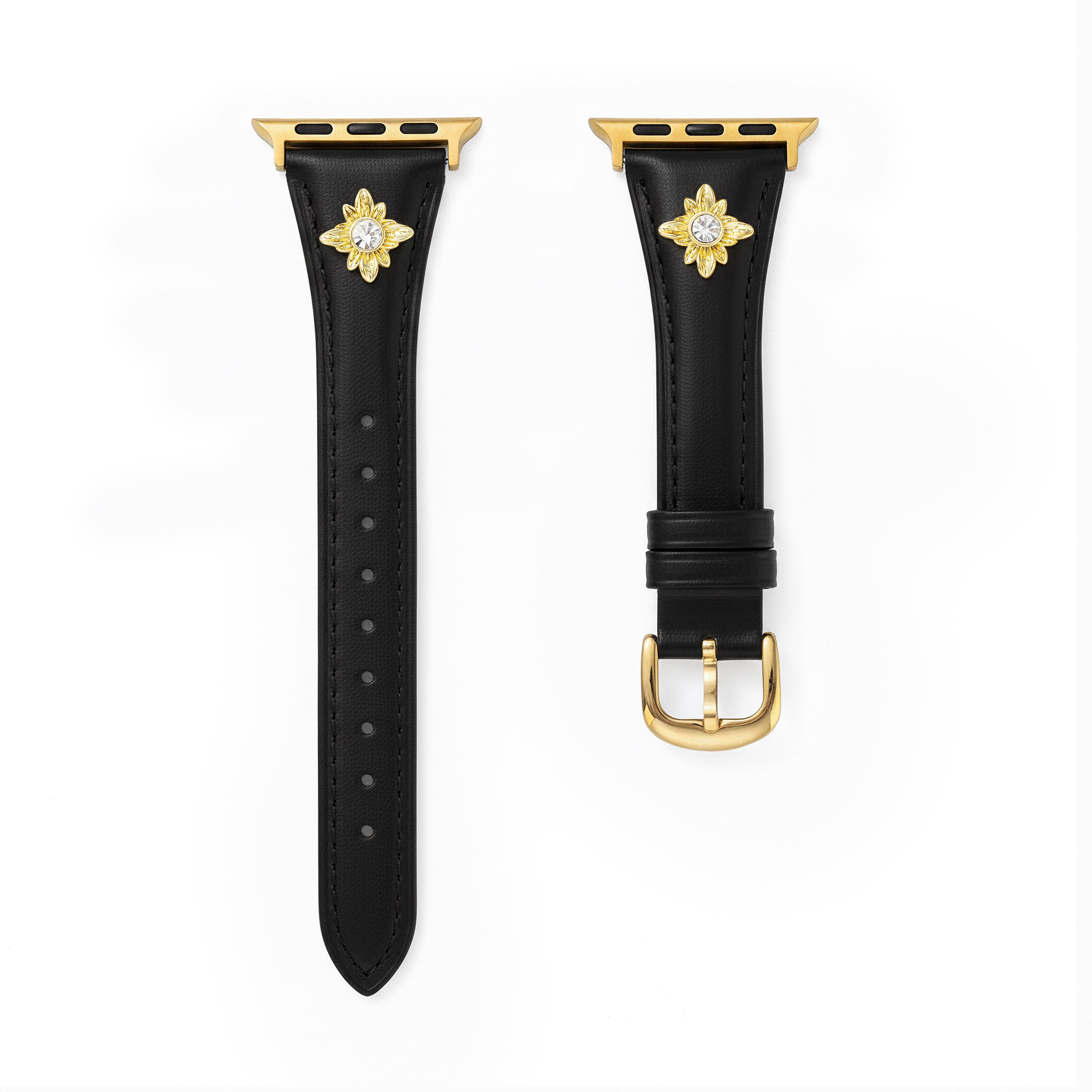 14ct Gold / Platinum Plated Floral Accent Leather Watch Band