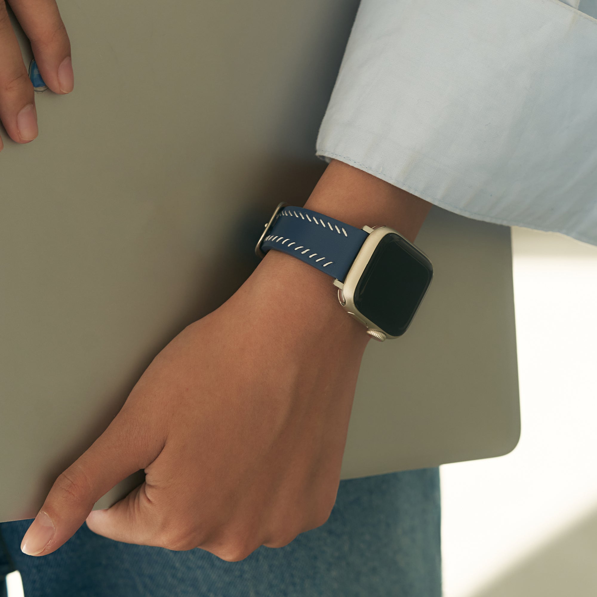 Garmin用ユニセックスステッチレザーウォッチバンド