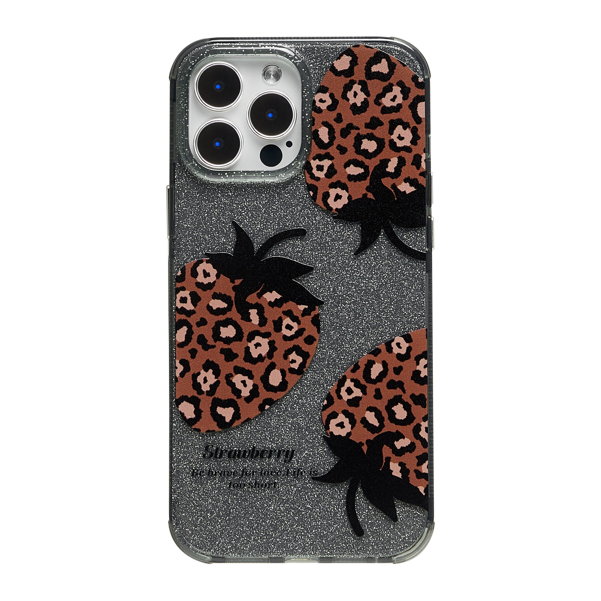 Leopard Strawberry Silver Glitter Phone Case
