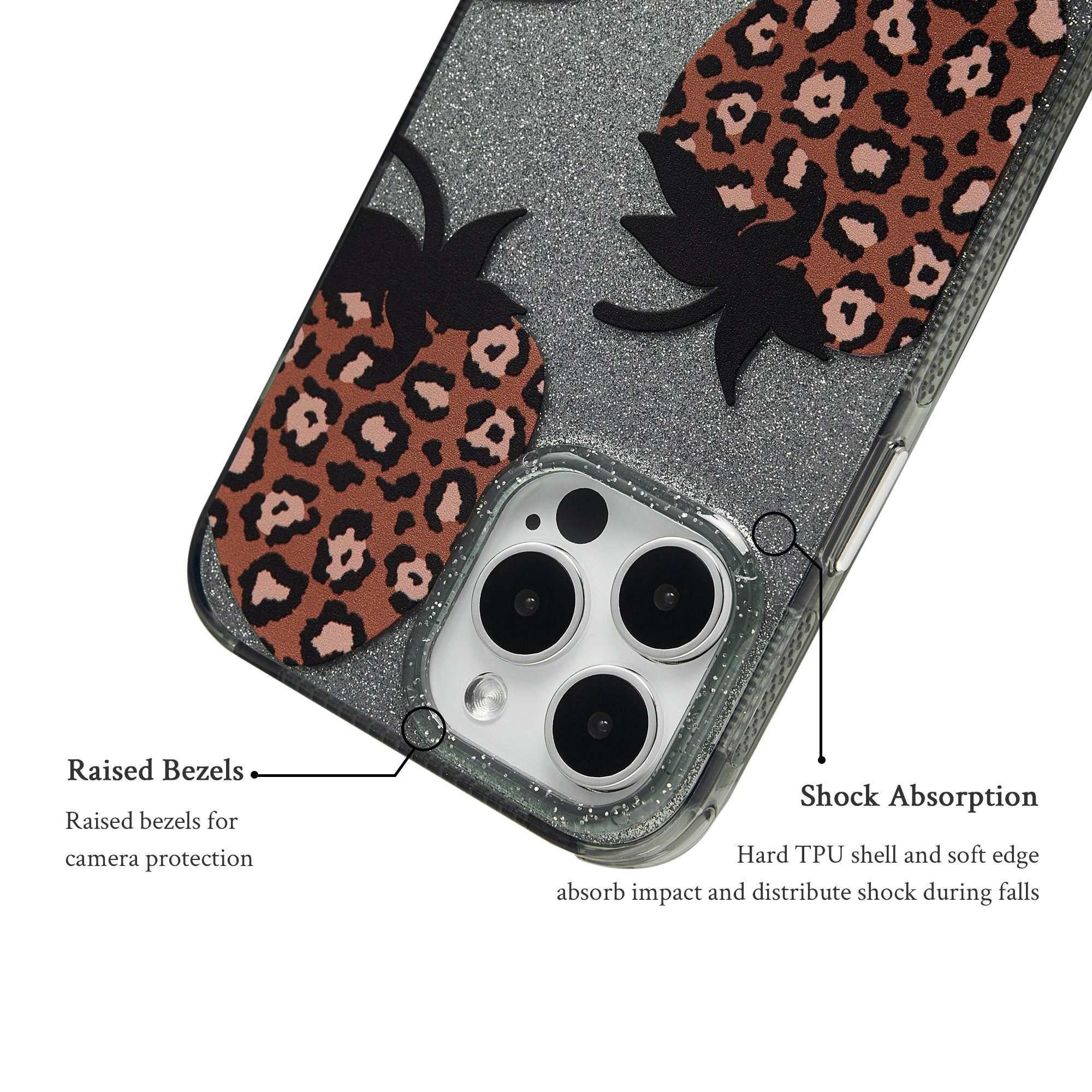 Leopard Strawberry Silver Glitter Phone Case