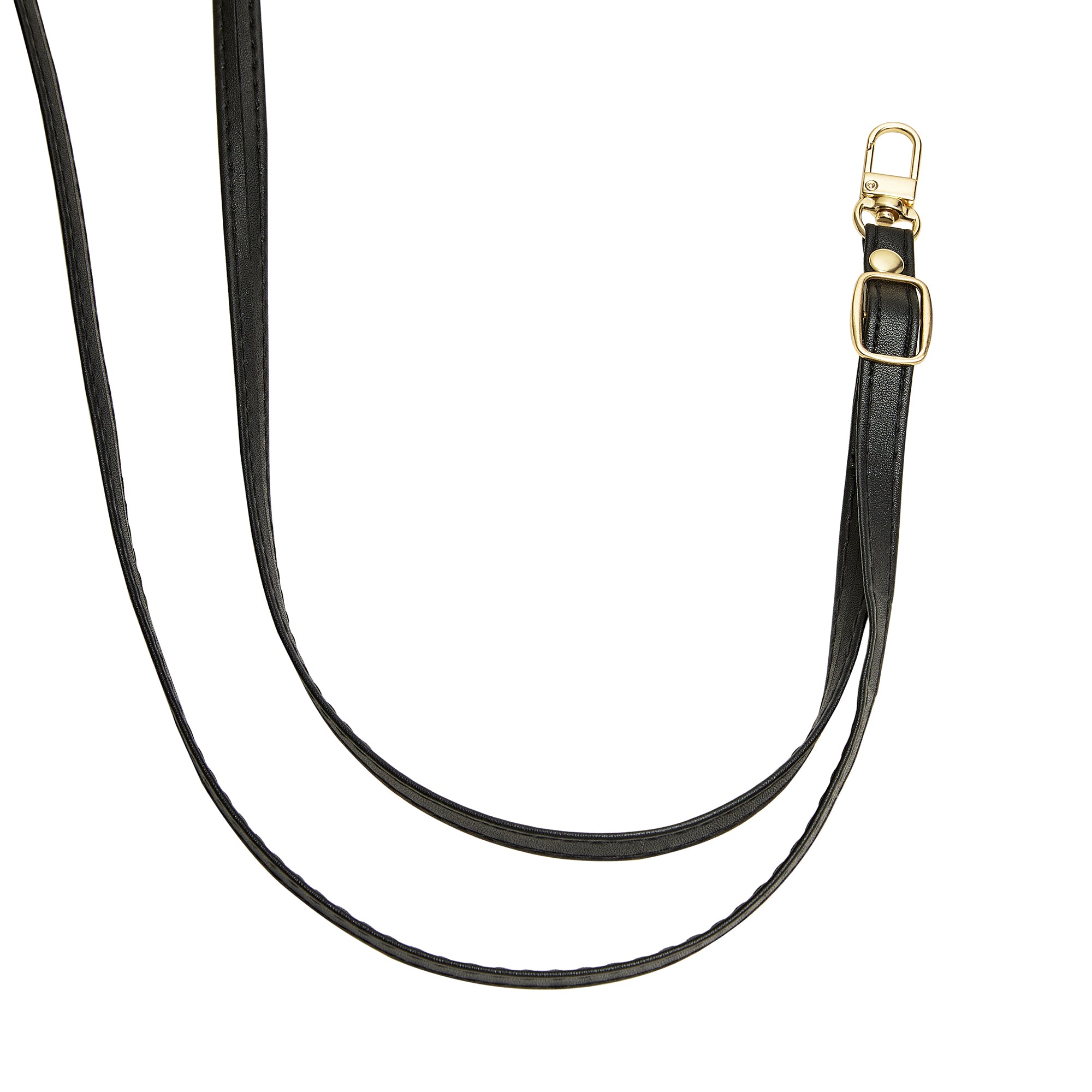 Adjustable leather and grosgain cross body strap black - CH
